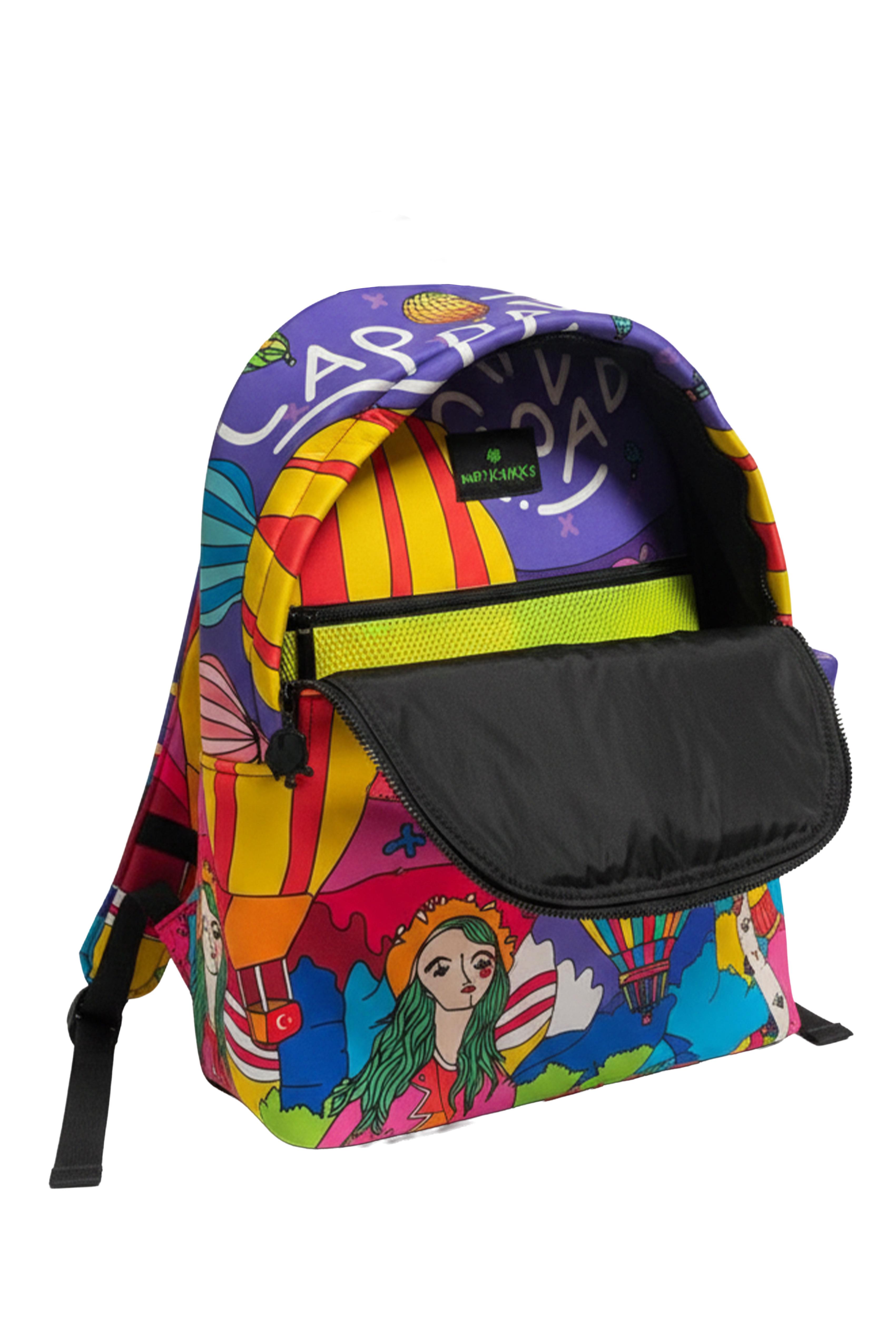 İkigai City Serisi Okula Dönüş Kapadokya Desenli Çıkabilir Kapüşonlu Hafif Notebook Cepli Sırt Çantası