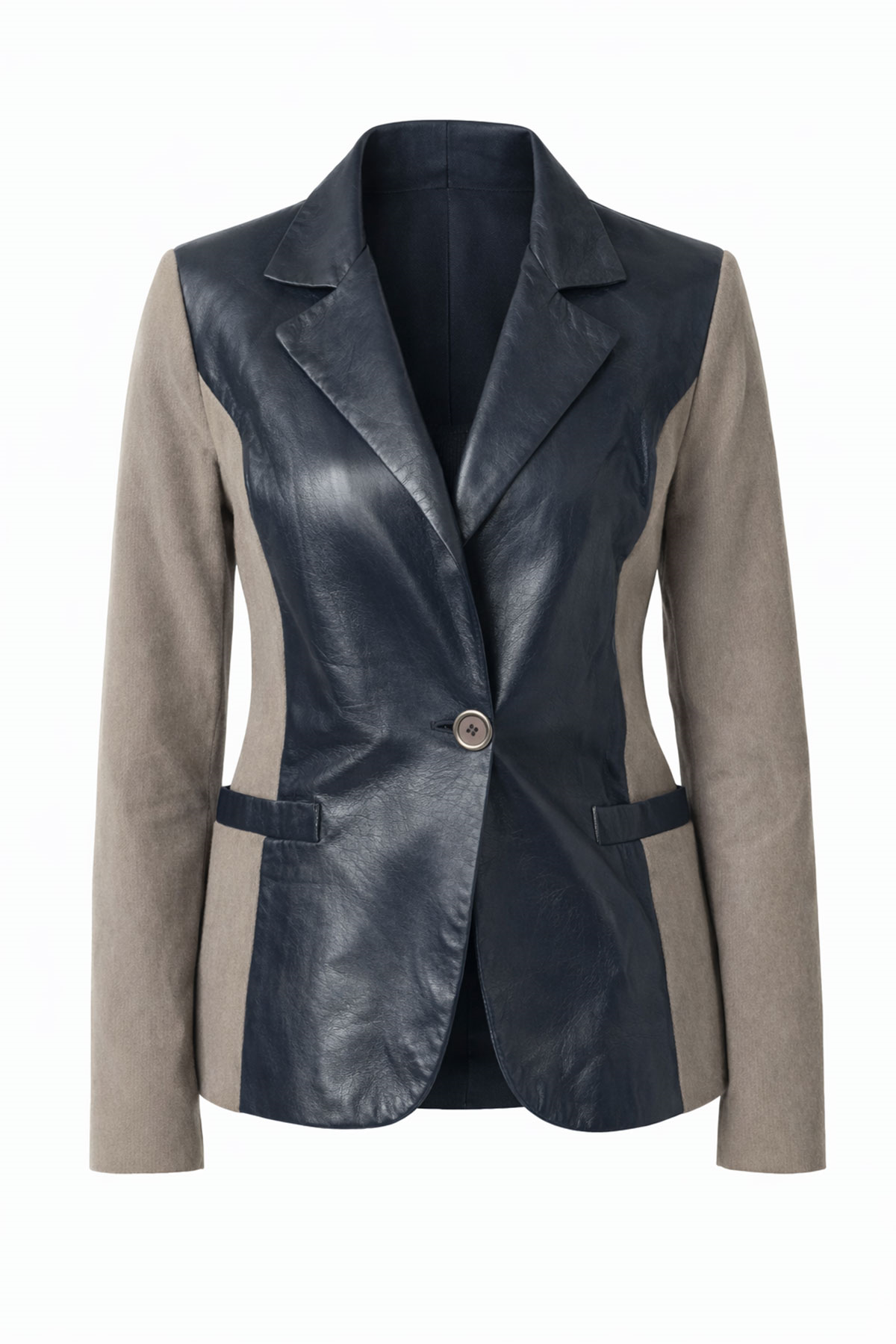 İndigo Jane Blazer Kumaş Garnili Kadın Hakiki Deri Ceket