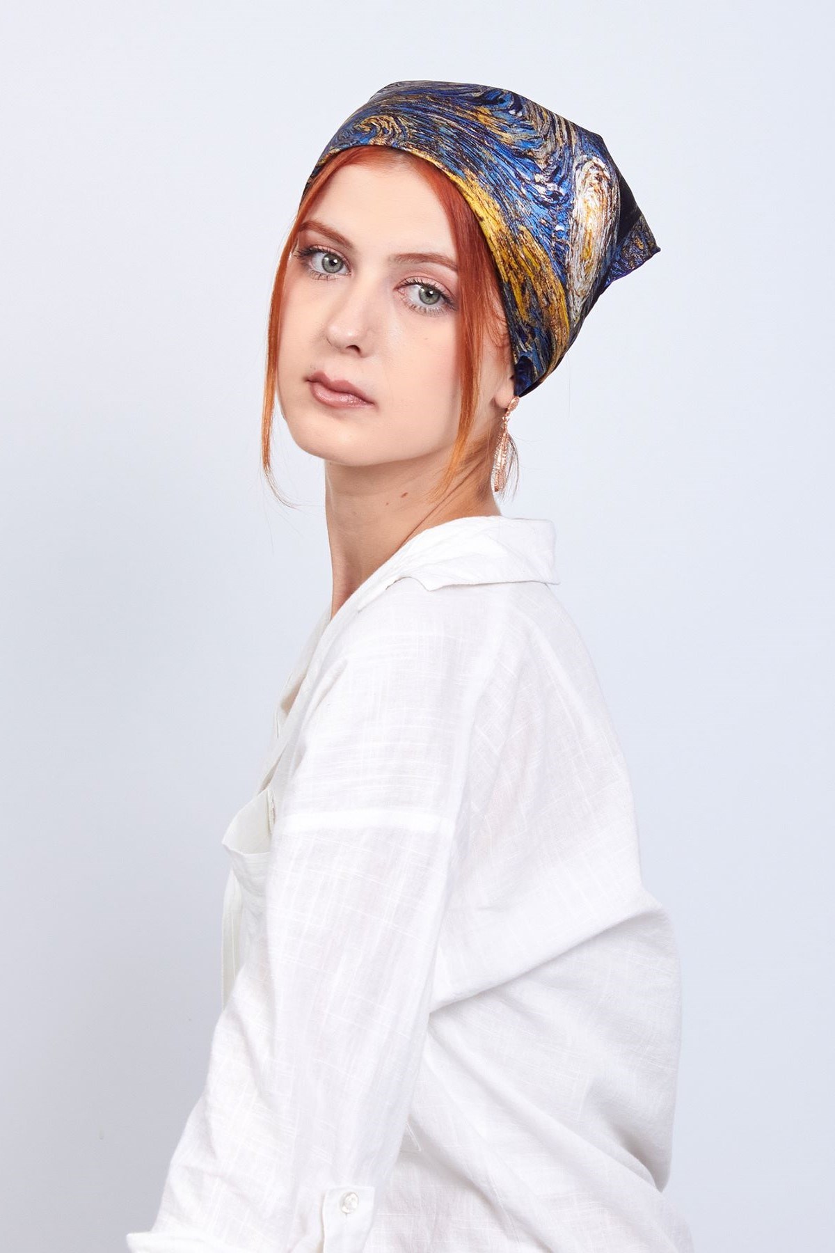 İPEK BANDANA MAVİ KARE VAN GOGH STARRY NİGHT