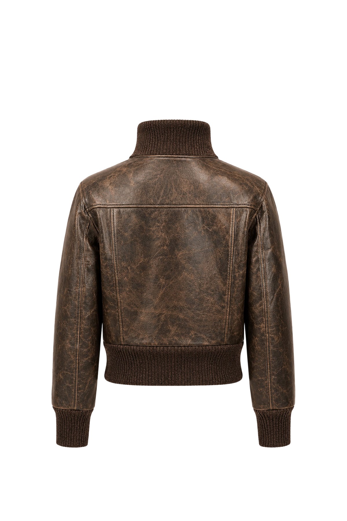 Kadın Vintage Kahverengi Hakiki Deri Bomber Ceket
