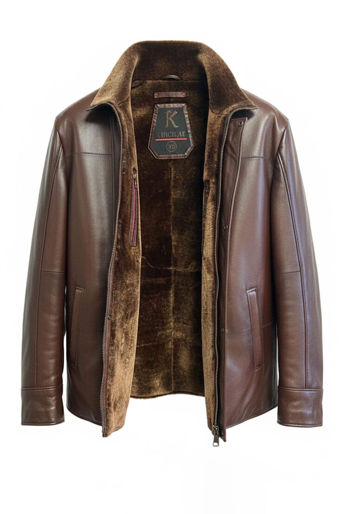 Kahve Yager İçi Kürklü Erkek Hakiki Deri Kaban