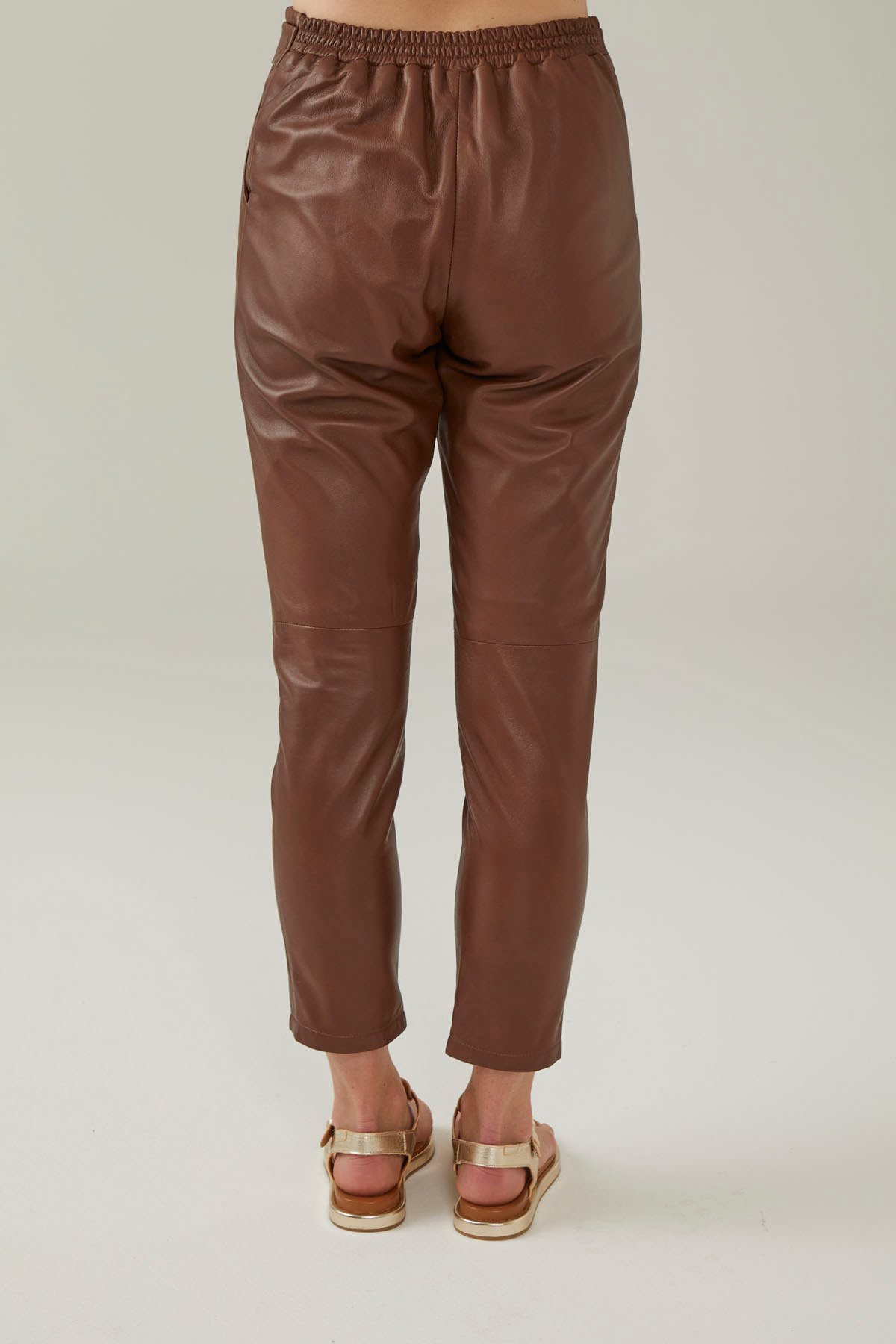 Brown Women's Carrot Cut Leather Pants