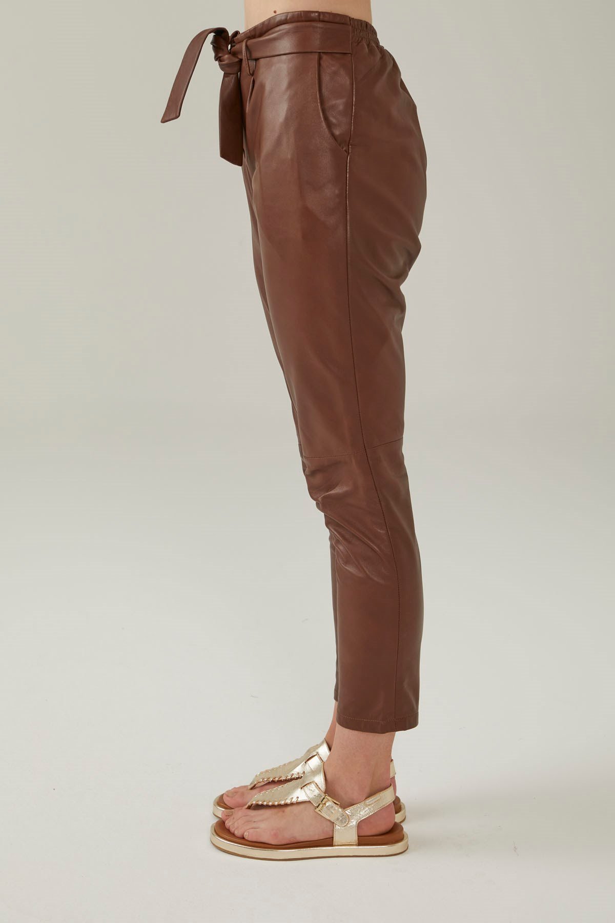 Brown Women's Carrot Cut Leather Pants