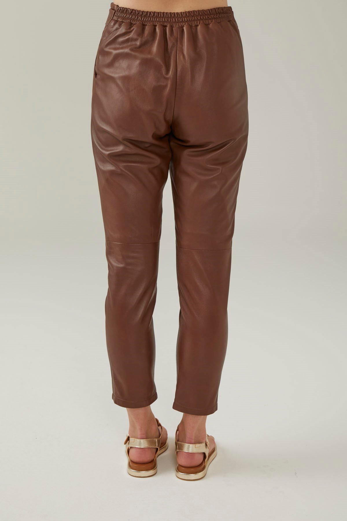 Brown Women's Carrot Cut Leather Pants