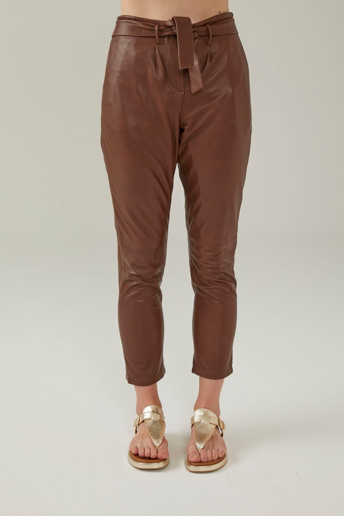 Brown Women's Carrot Cut Leather Pants