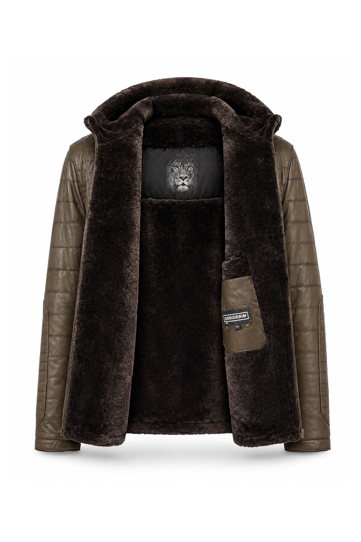 Brown Keene Mens Genuine Leather Fur Coat