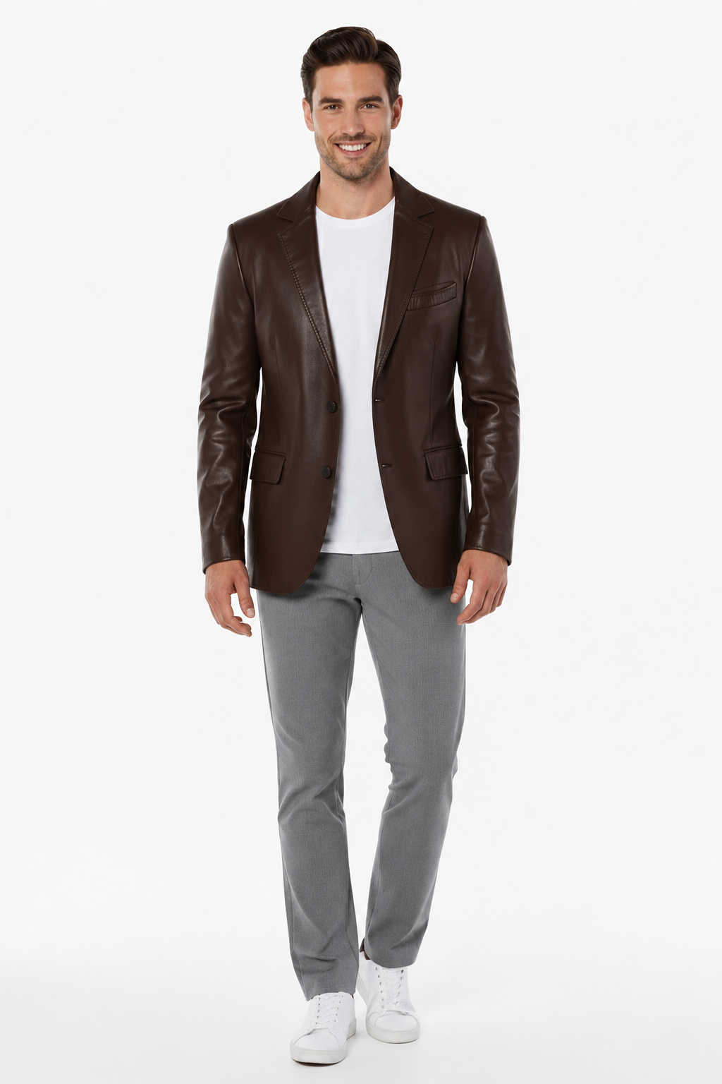 Kahverengi Lou Erkek Hakiki Deri Blazer Ceket