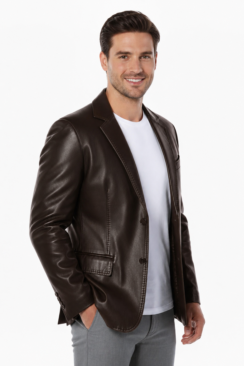 Kahverengi Lou Erkek Hakiki Deri Blazer Ceket
