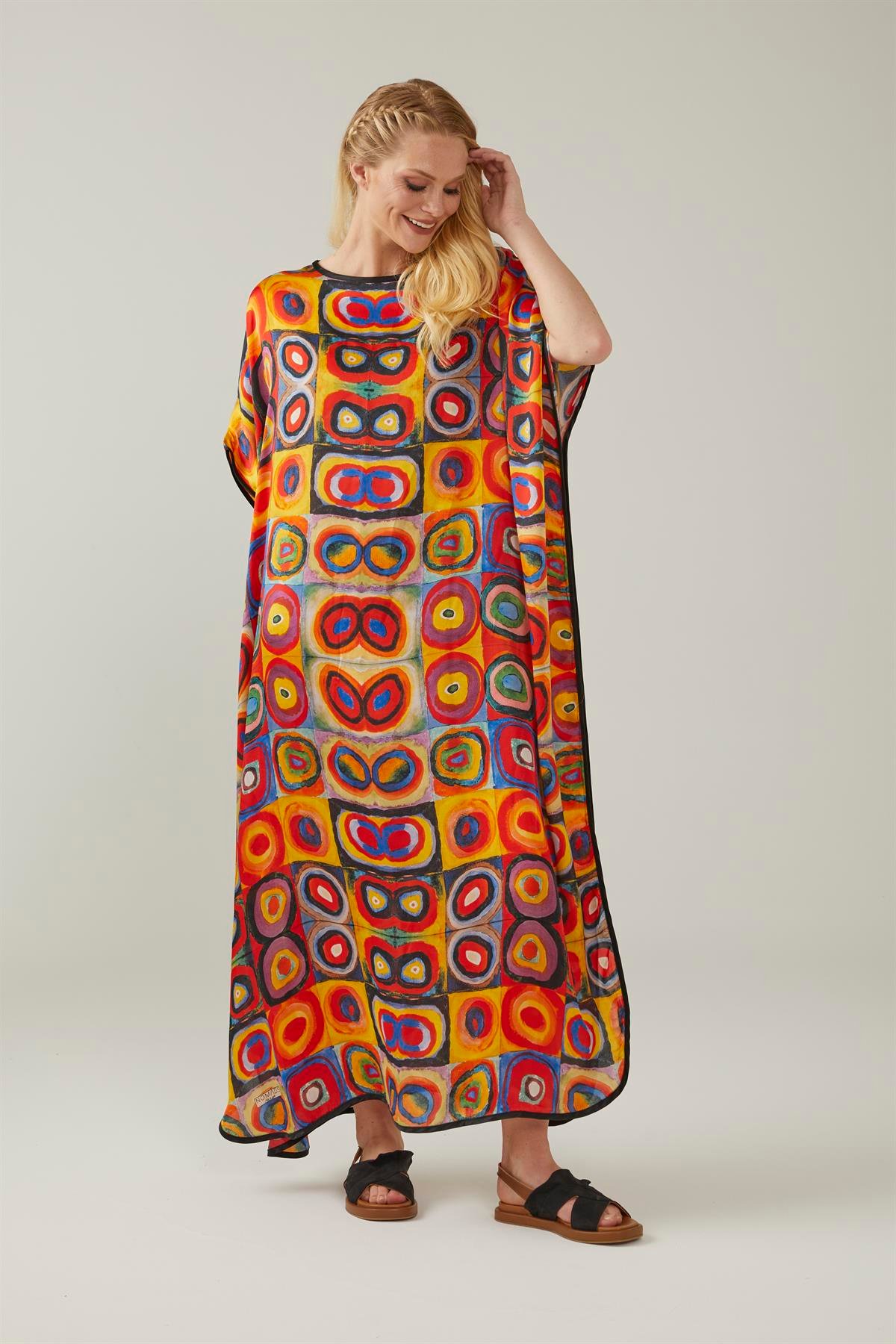 KANDİNSKY SQUARES WITH CIRCLES SILK DRESS