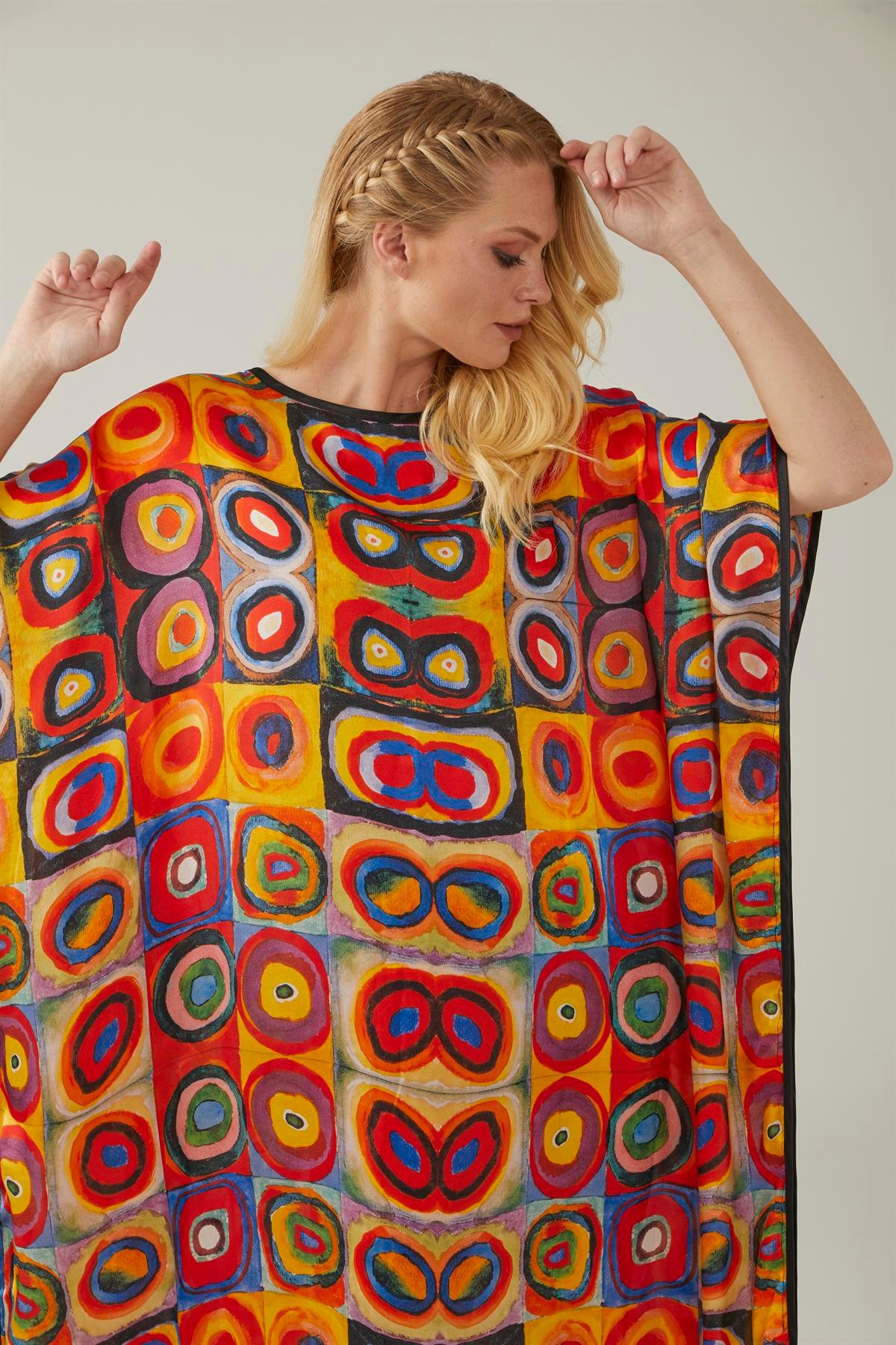 KANDİNSKY SQUARES WITH CIRCLES SILK DRESS