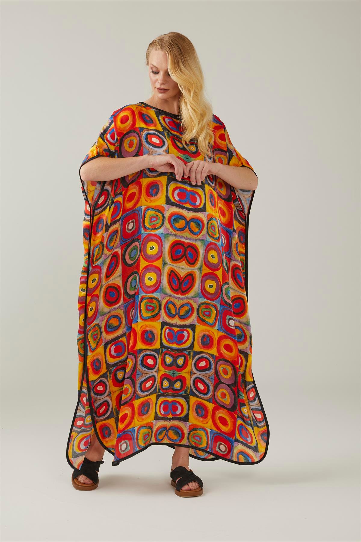 KANDİNSKY SQUARES WITH CIRCLES SILK DRESS
