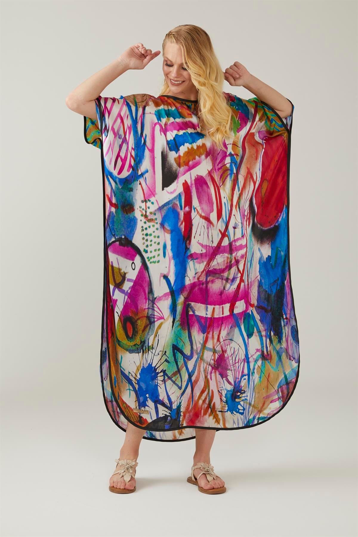 Kandinsky Watercolor Paintings Desenli İpek Elbise