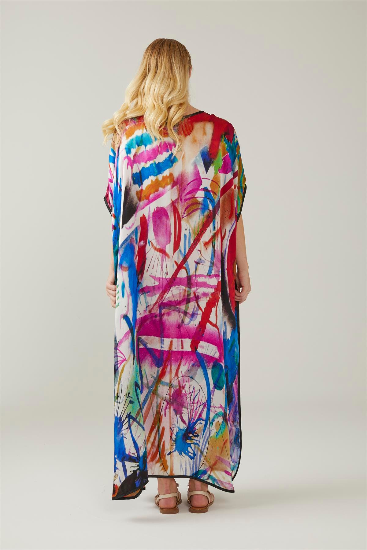 Kandinsky Watercolor Paintings Desenli İpek Elbise