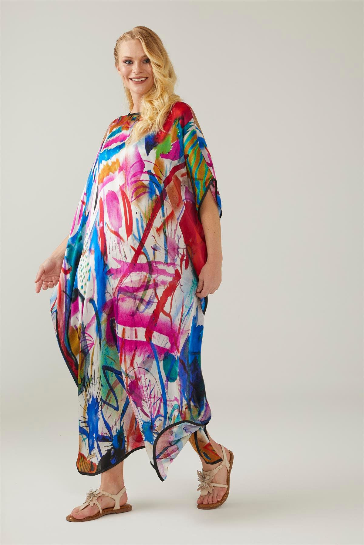 Kandinsky Watercolor Paintings Desenli İpek Elbise