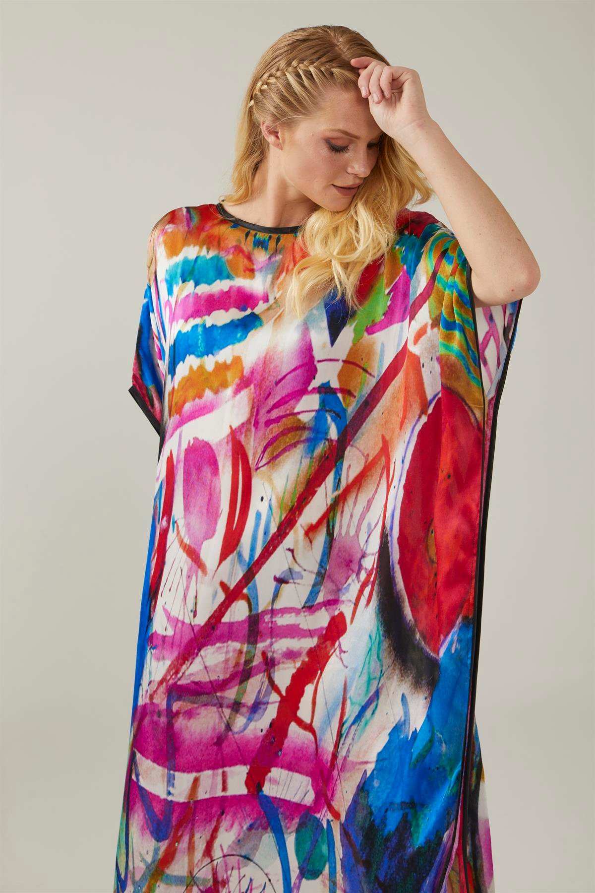 Kandinsky Watercolor Paintings Desenli İpek Elbise