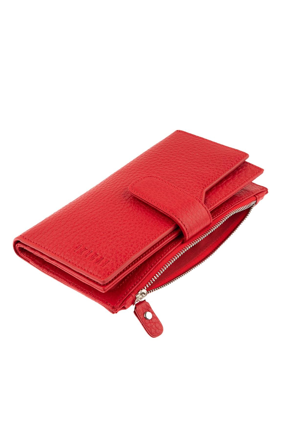 Red Zipper Detailed WomenS Leather Wallet