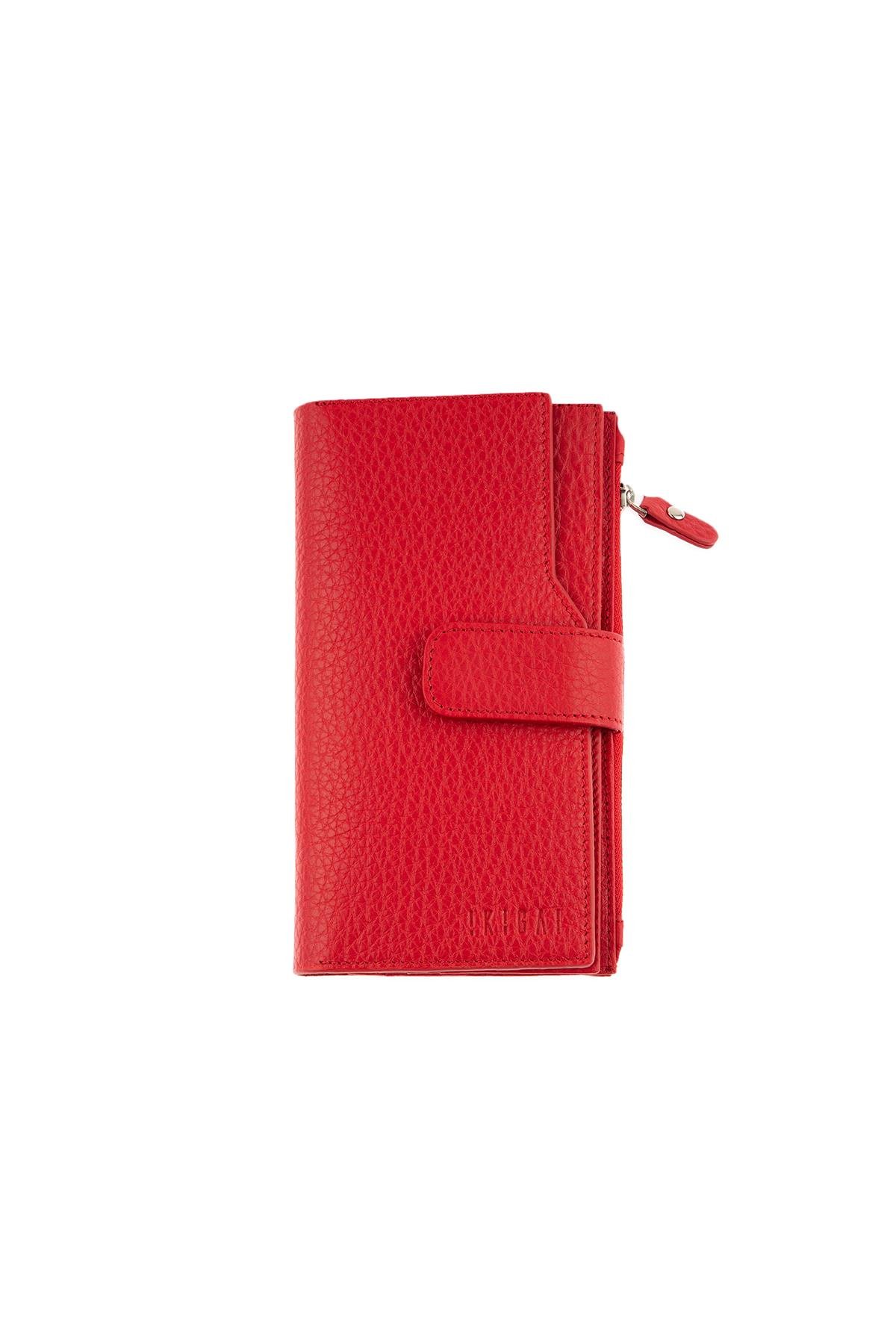 Red Zipper Detailed WomenS Leather Wallet