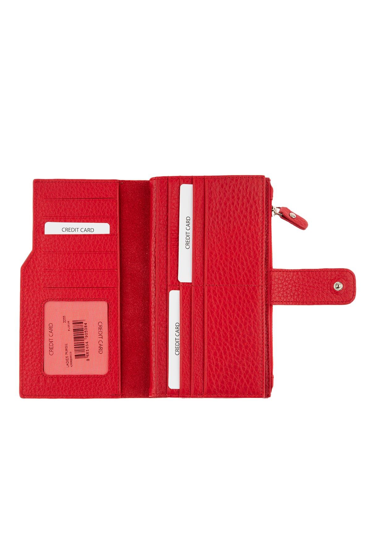 Red Zipper Detailed WomenS Leather Wallet