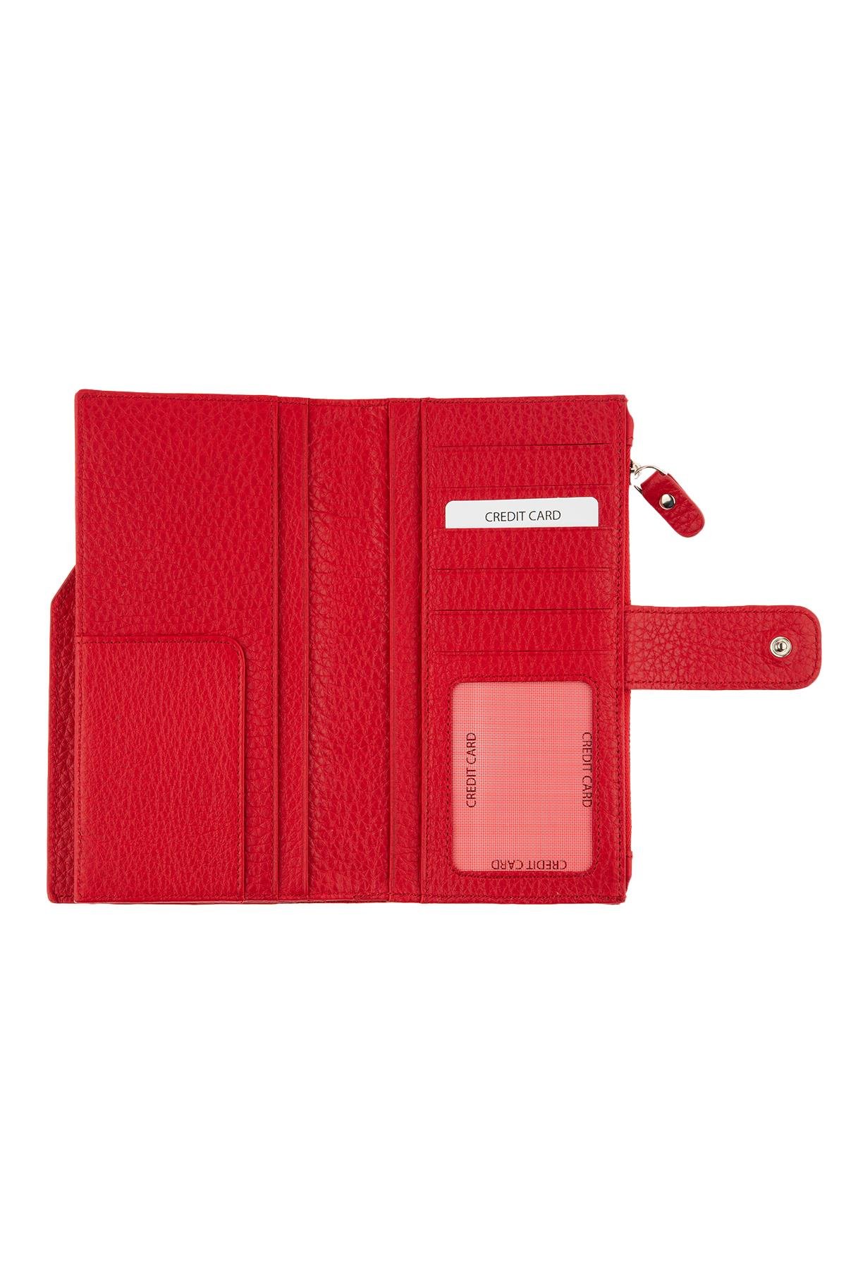 Red Zipper Detailed WomenS Leather Wallet