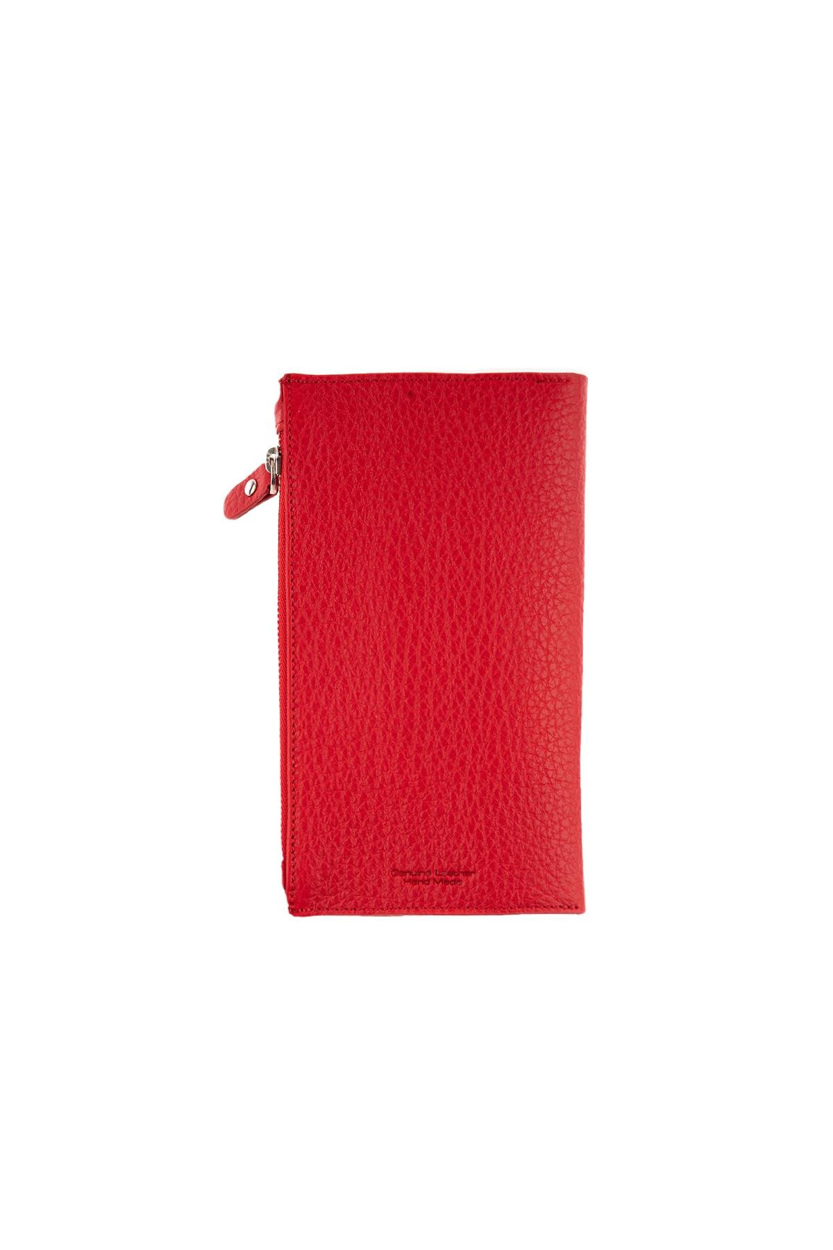 Red Zipper Detailed WomenS Leather Wallet
