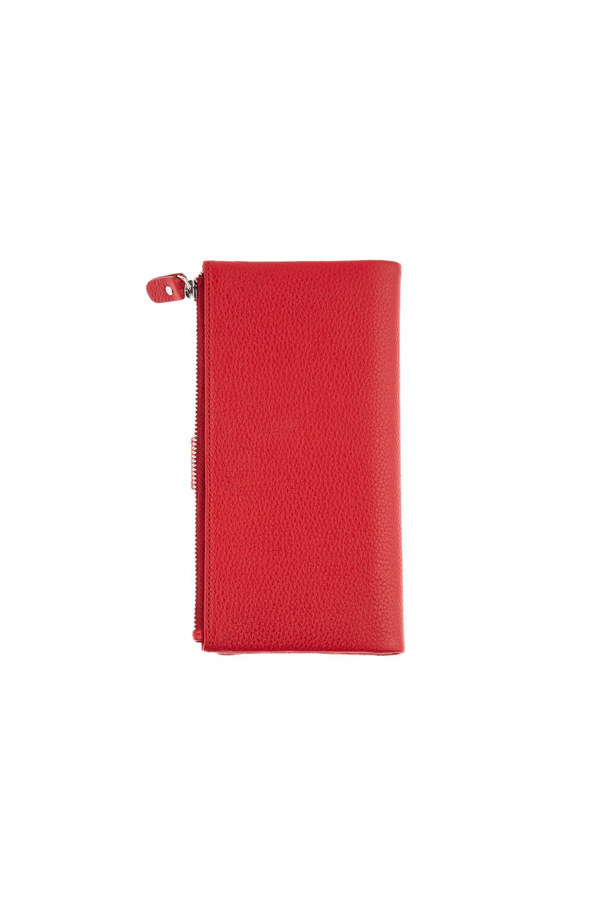 Red Back Zipper Women's Leather Wallet