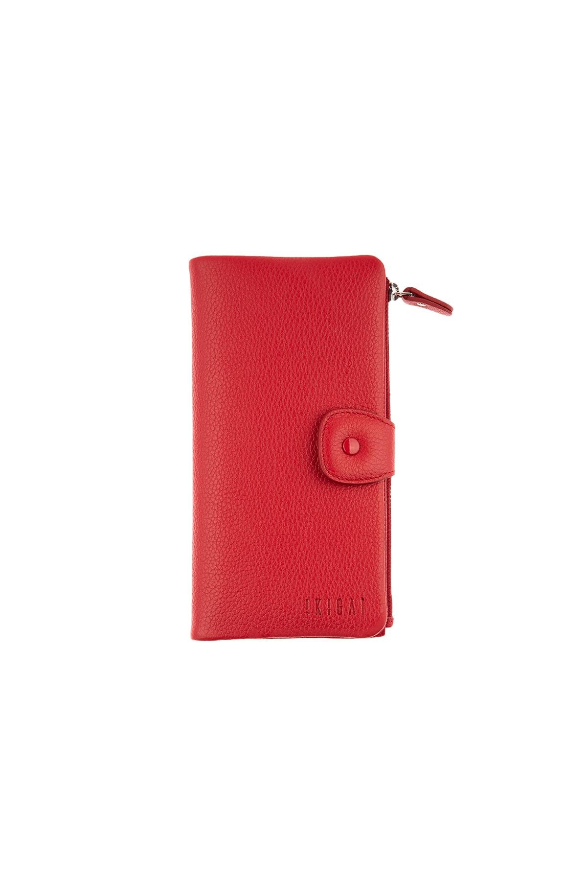Red Back Zipper Women's Leather Wallet