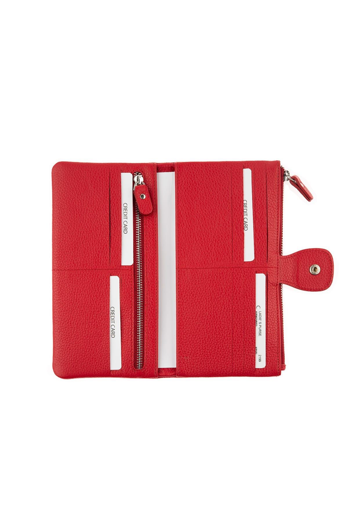 Red Back Zipper Women's Leather Wallet