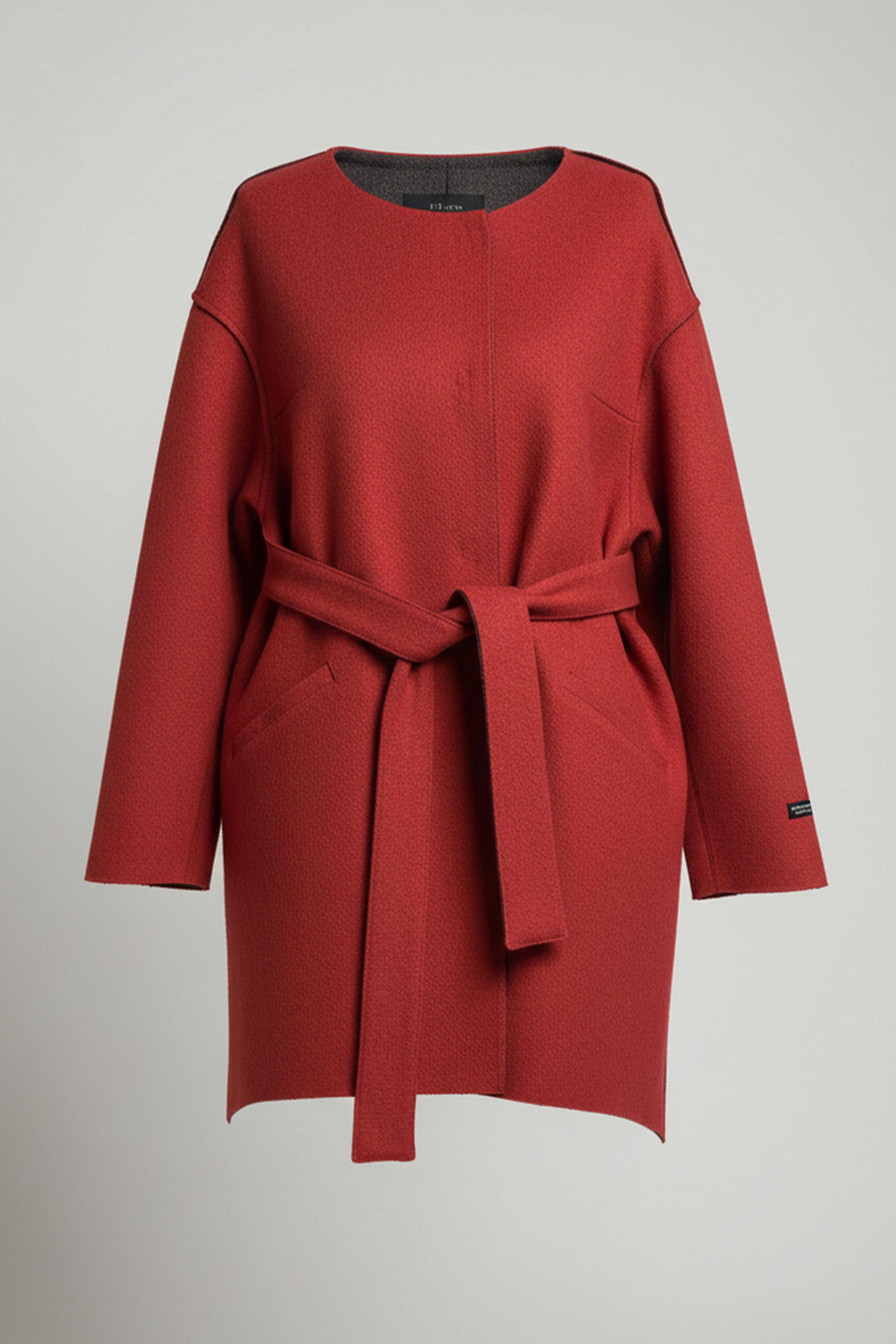 Kırmızı İçi Siyah Astarsız Sıfır yaka Kemerli Hafif ve Sıcak tutan Rosa Kadın Alpaka Tüyünden Kaban