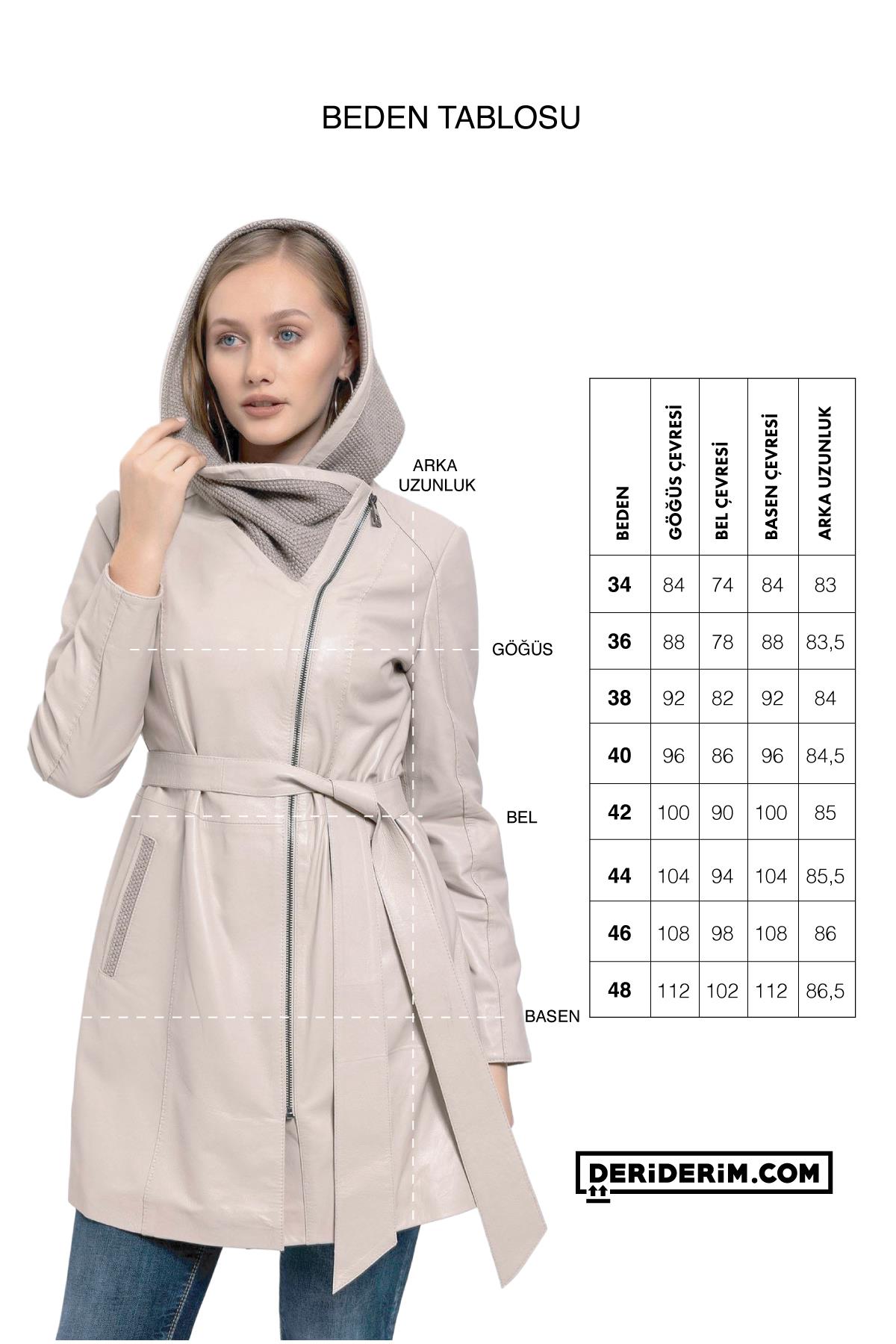 Kırmızı Julia Triko Kapüşonlu Kemerli Hakiki Kadın Deri Kaban