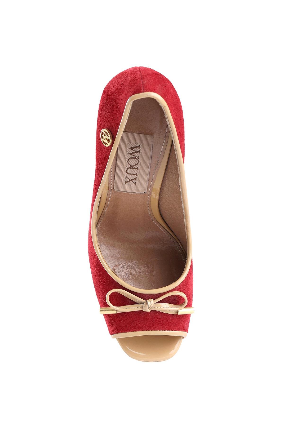 Kırmızı Süet Fiyonk Detaylı Platform Topuklu Ayakkabı