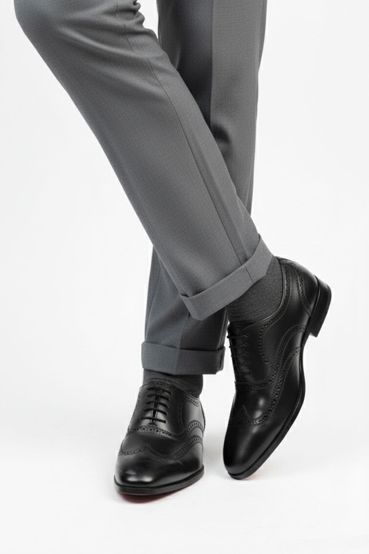 Klasik Siyah Hakiki Deri Brogue Erkek Ayakkabı