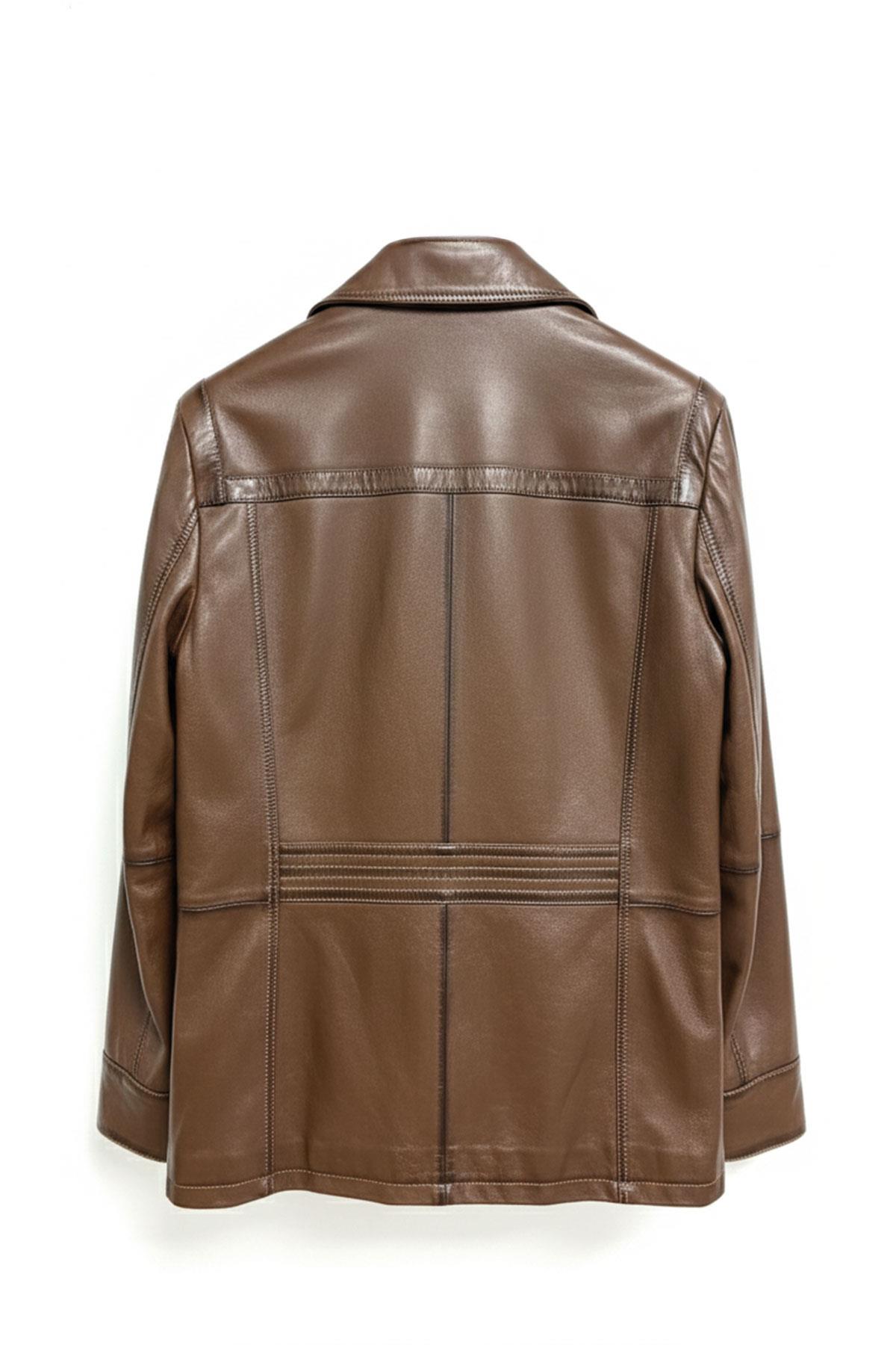 Konyak Wiliam Düğme Kapamalı Göğüste Fermuarlı Cep Detaylı Astarlı Erkek Hakiki Deri Ceket