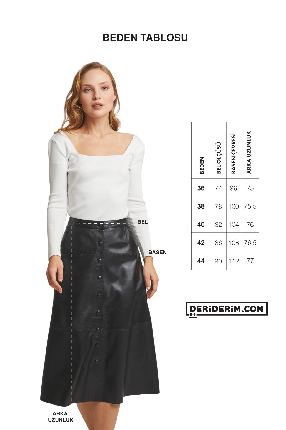 Koyu Kahve Clara Kadın Kloş Hakiki Deri Etek