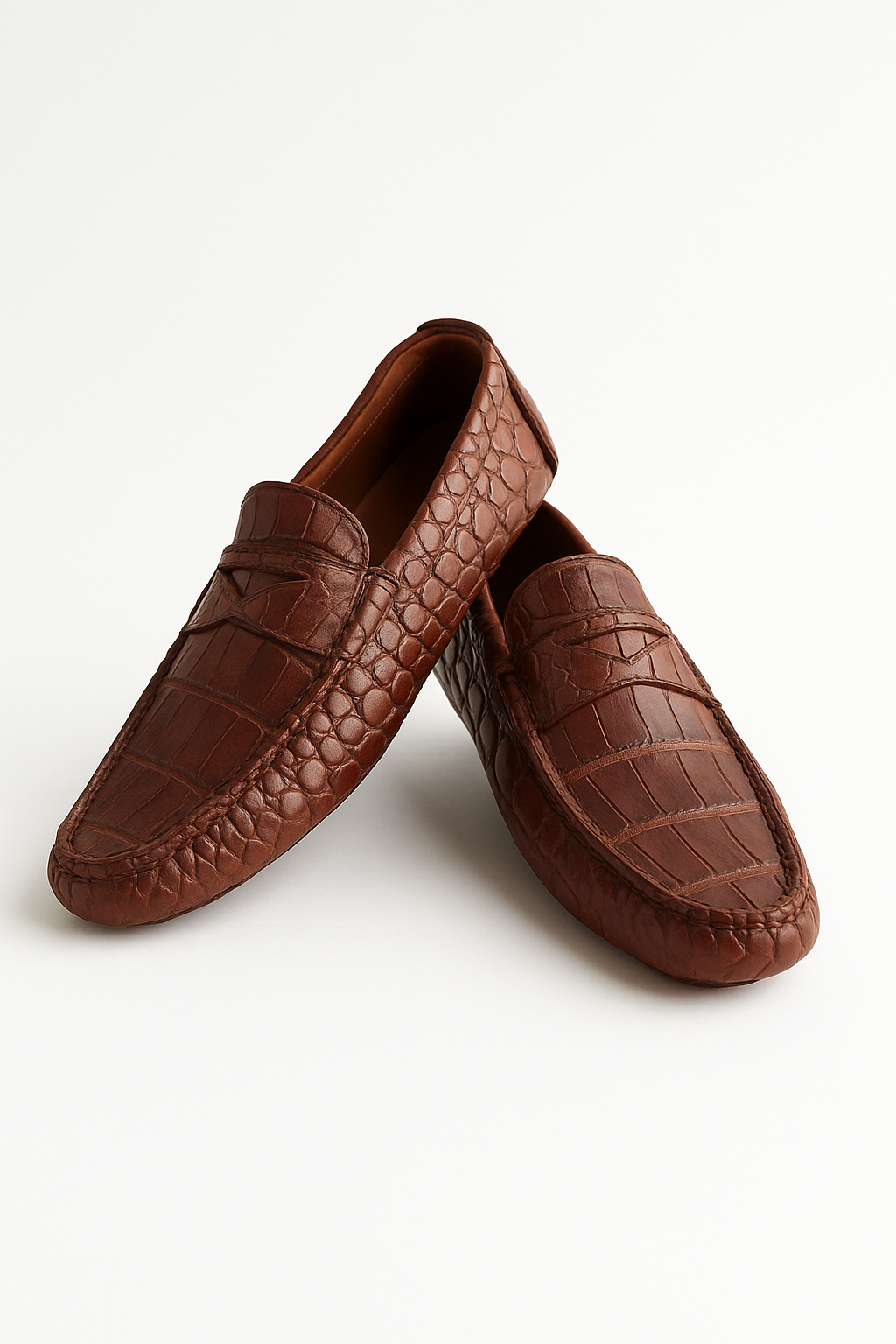 Kroko Desenli Kahverengi Hakiki Deri Erkek Ayakkabı