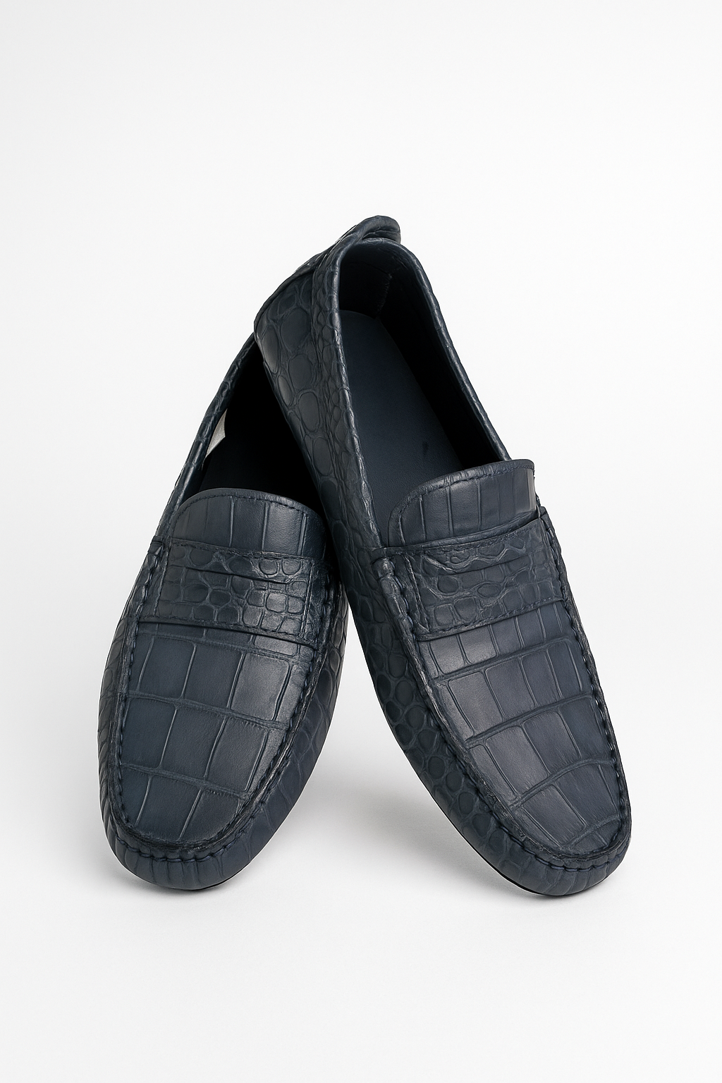 Kroko Desenli Lacivert Hakiki Deri Erkek Ayakkabı