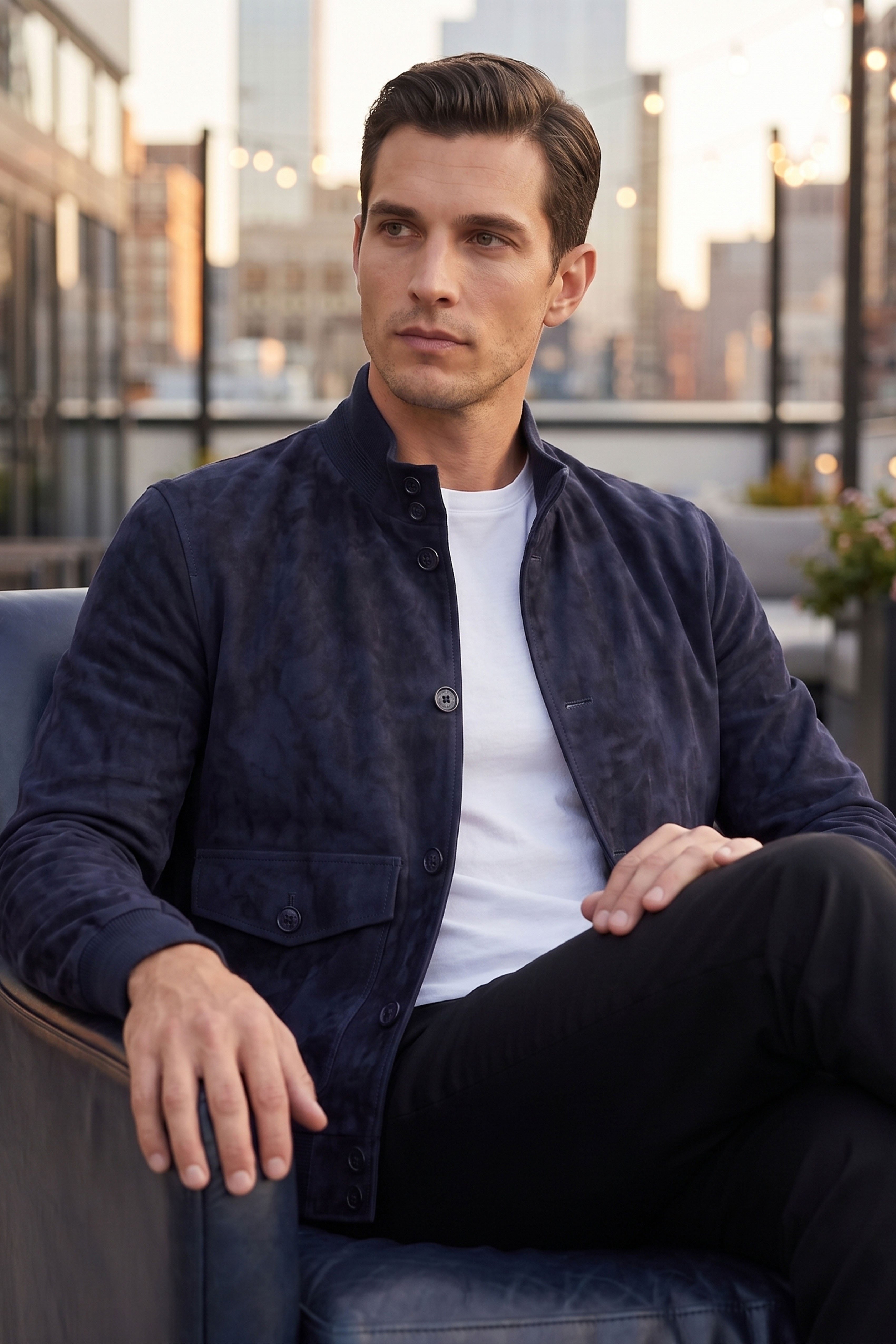 Navy Blue Knox MenS Suede Coat