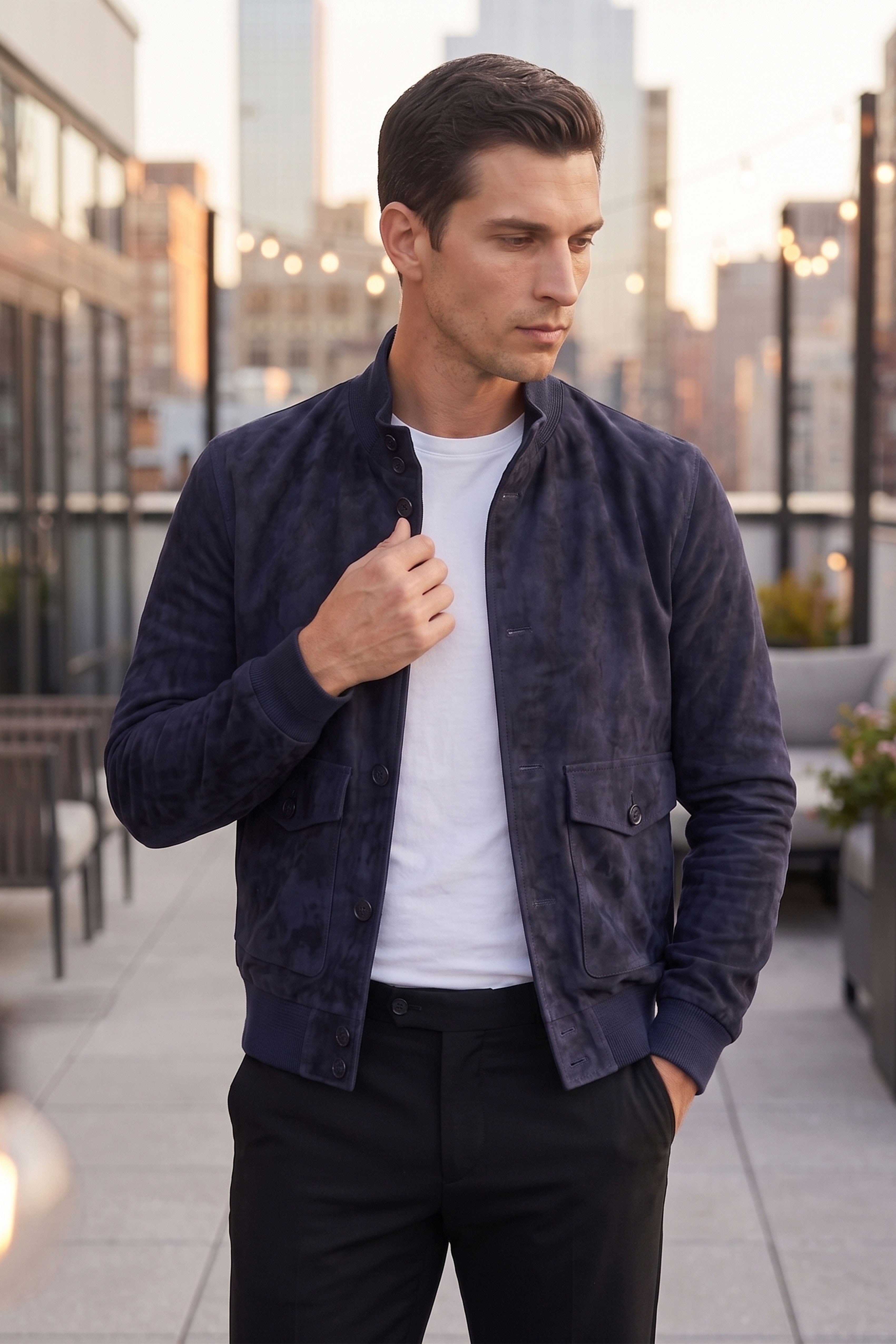 Navy Blue Knox MenS Suede Coat