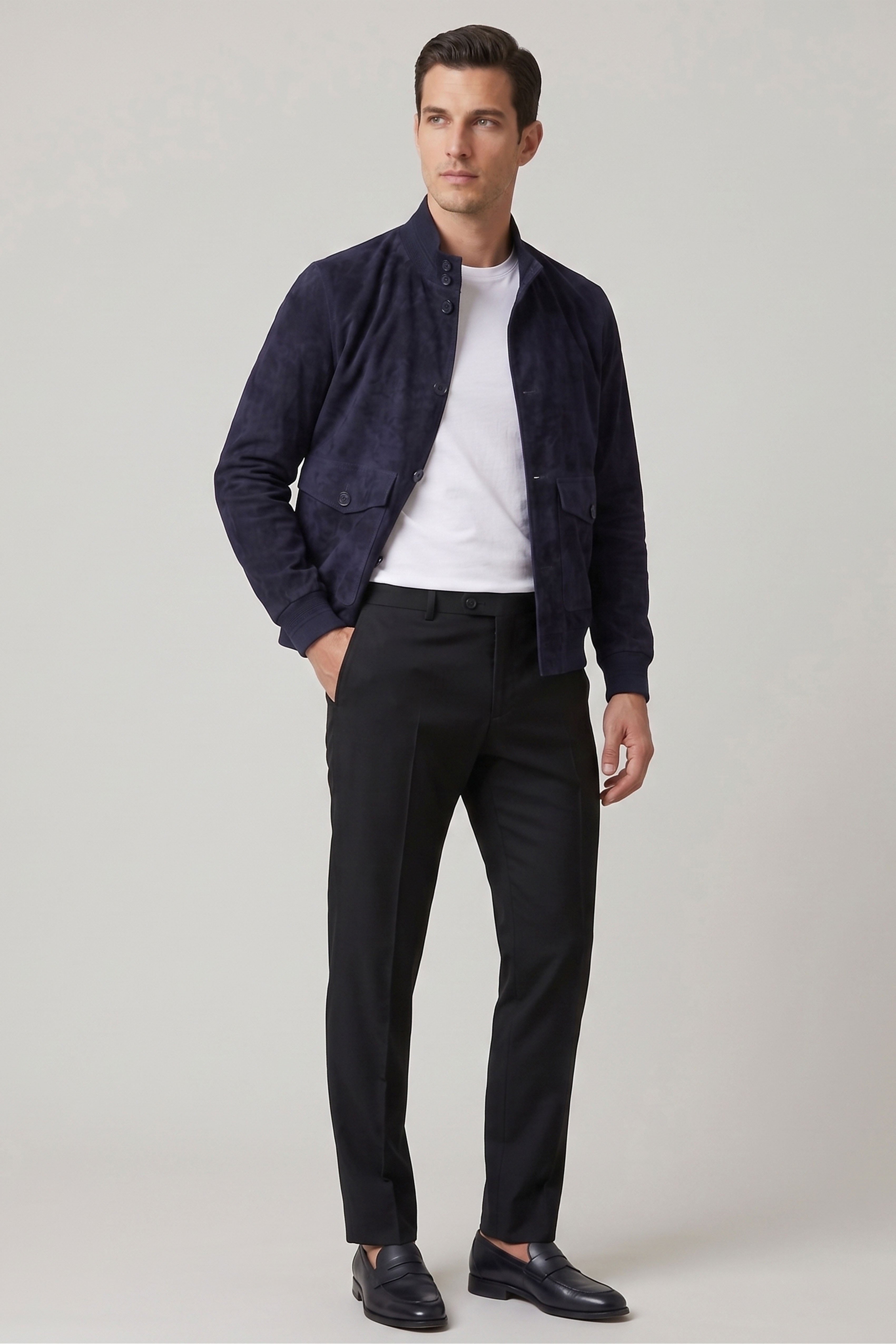 Navy Blue Knox MenS Suede Coat