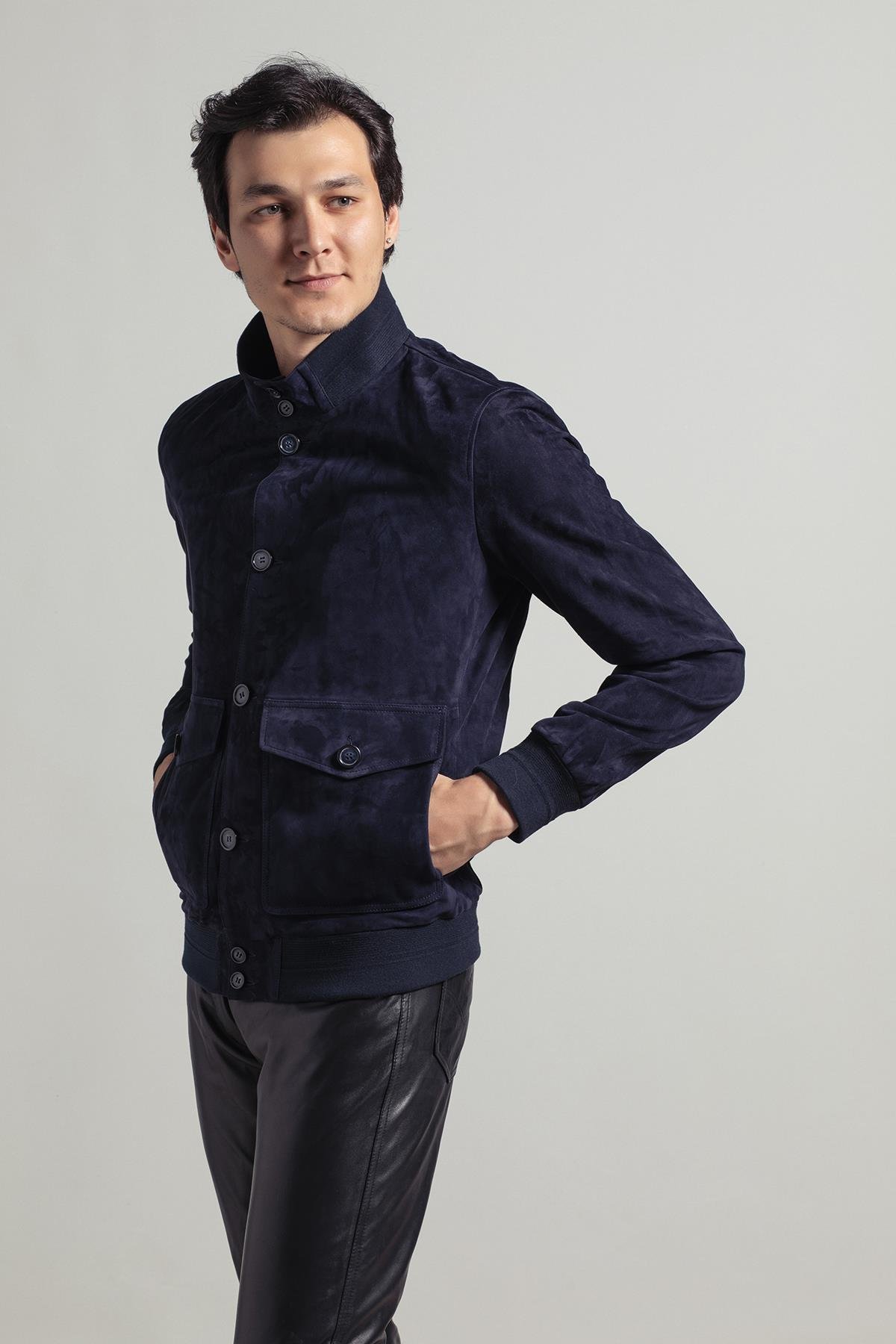 Navy Blue Knox Men's Suede Coat