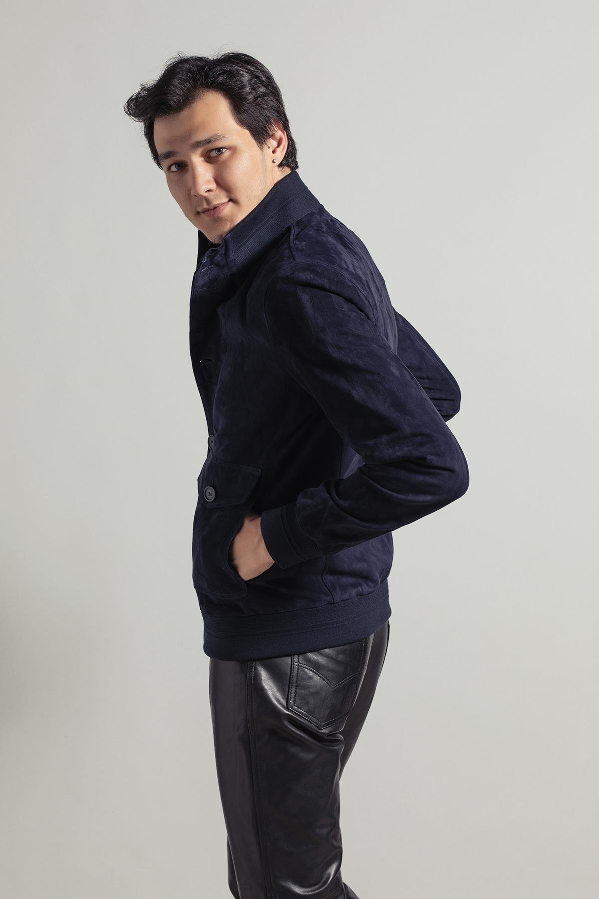 Navy Blue Knox Men's Suede Coat