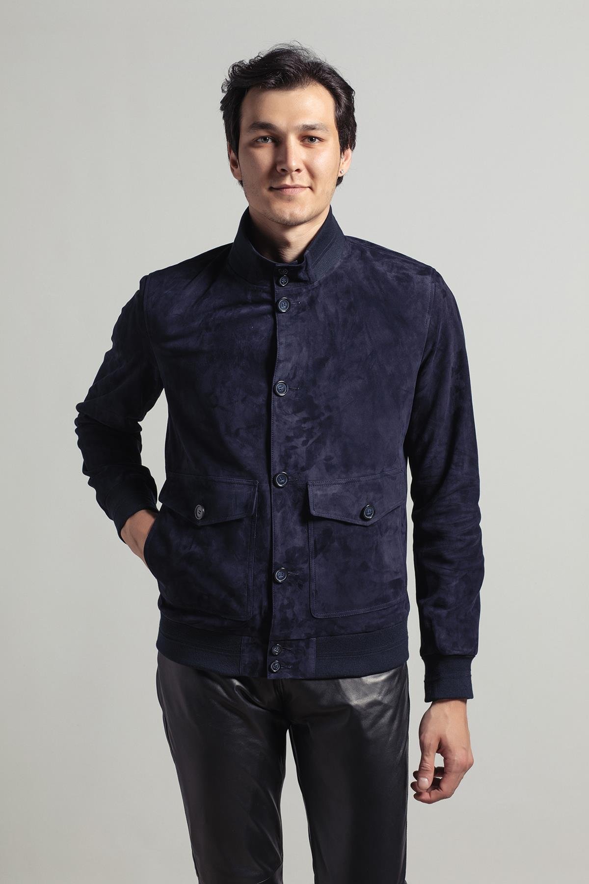 Navy Blue Knox Men's Suede Coat