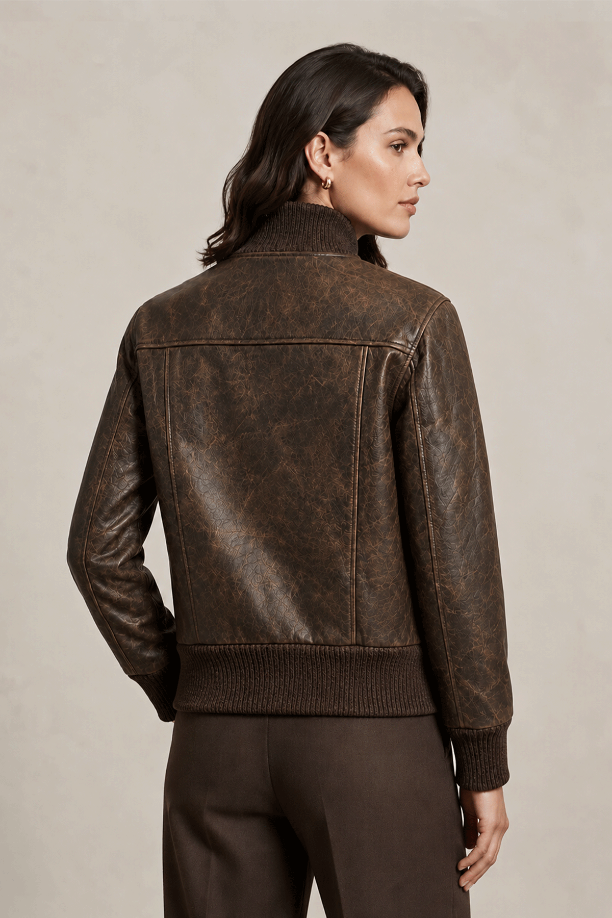 Lara Vintage Kahverengi Hakiki Deri Bomber Ceket