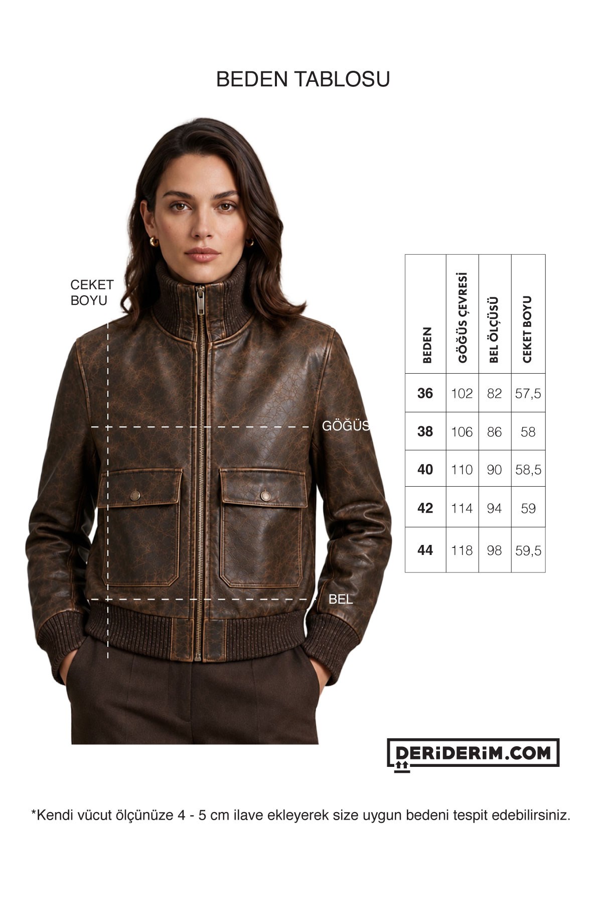 Lara Vintage Kahverengi Hakiki Deri Bomber Ceket