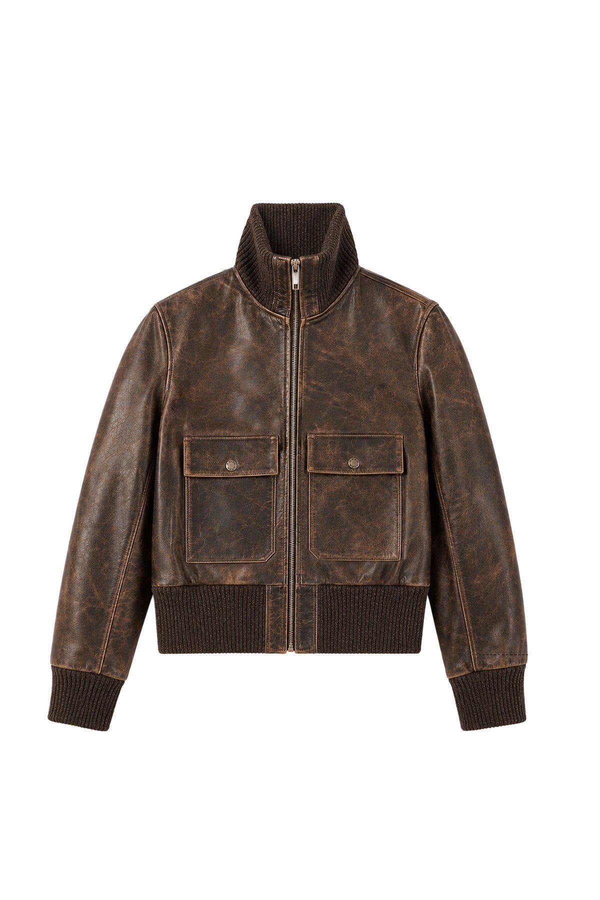 Lara Vintage Kahverengi Hakiki Deri Bomber Ceket