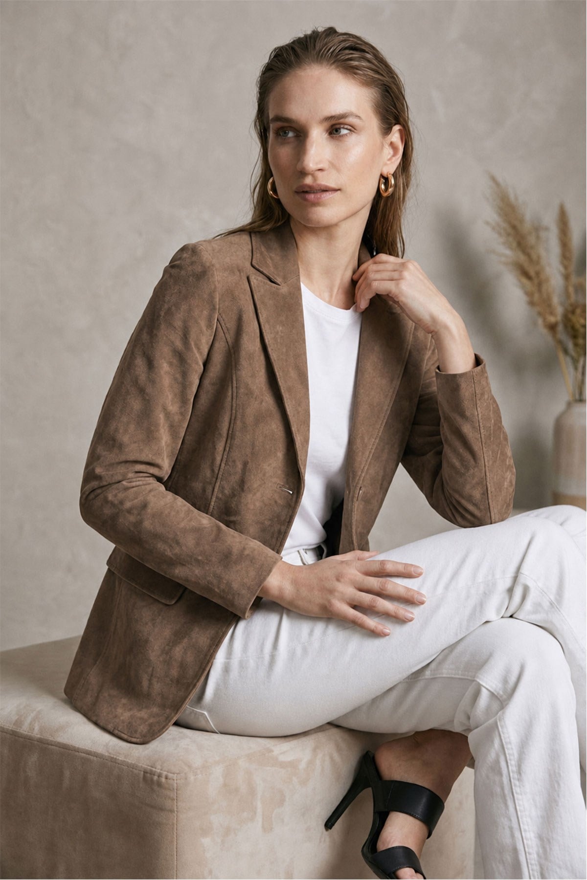 Louisa Camel Blazer Kadın Hakiki Süet Ceket