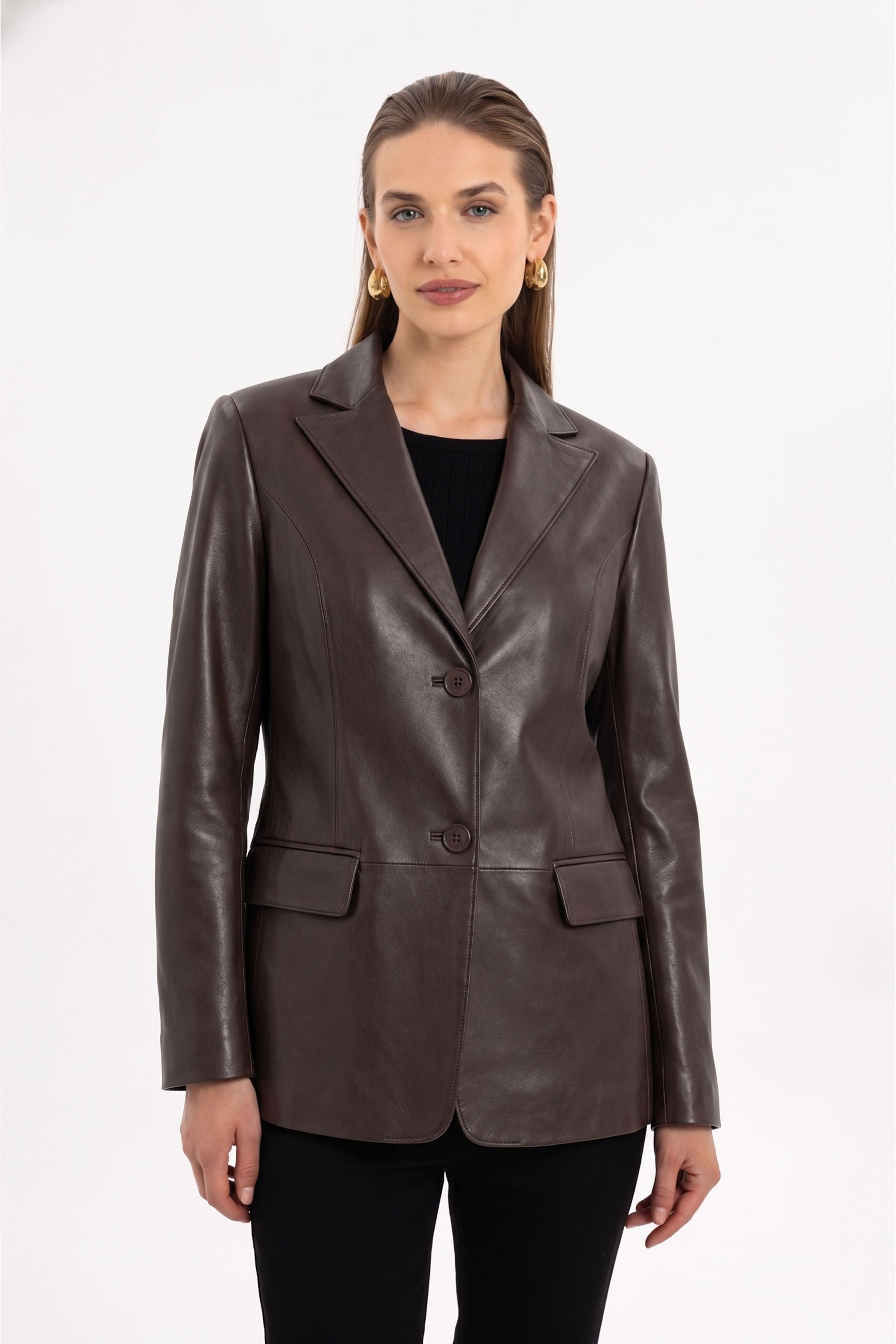 Louisa Kahverengi Blazer Kadın Hakiki Deri Ceket