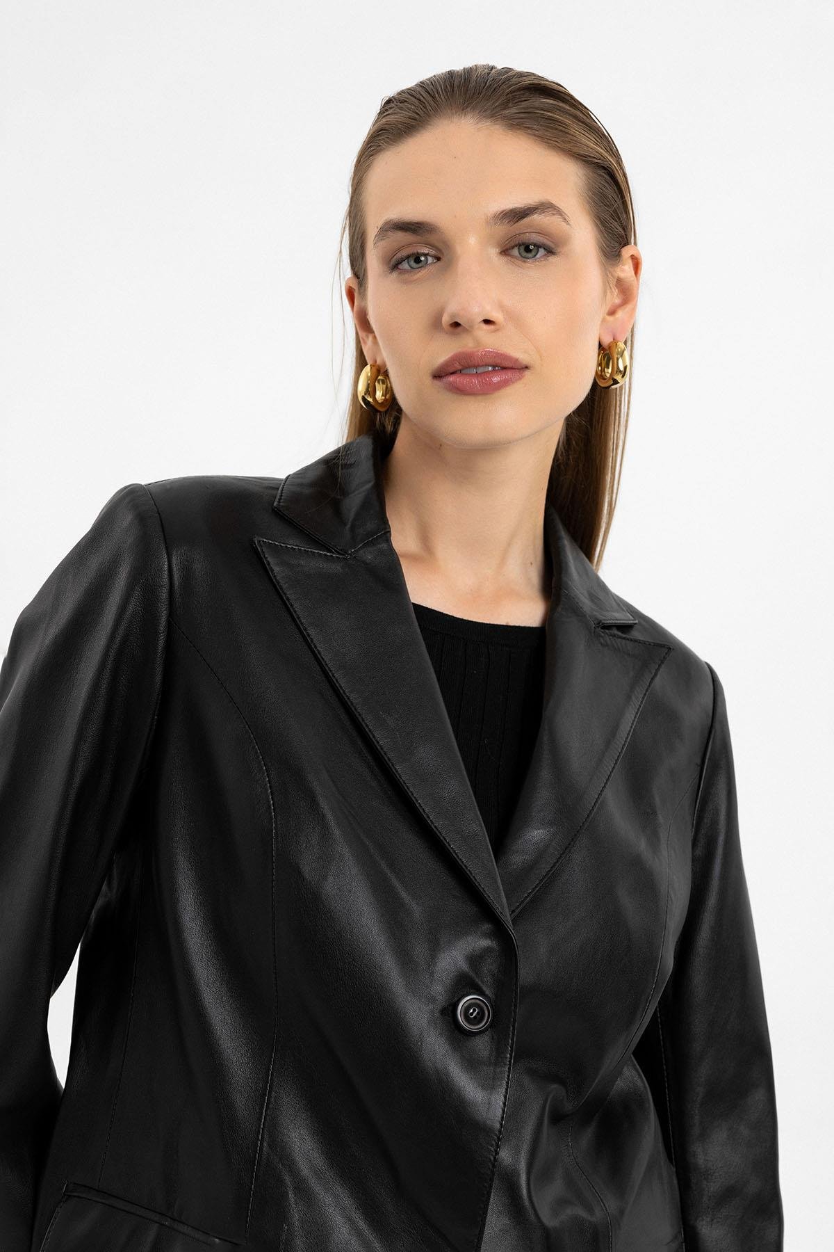 Louisa Siyah Blazer Kadın Hakiki Deri Ceket