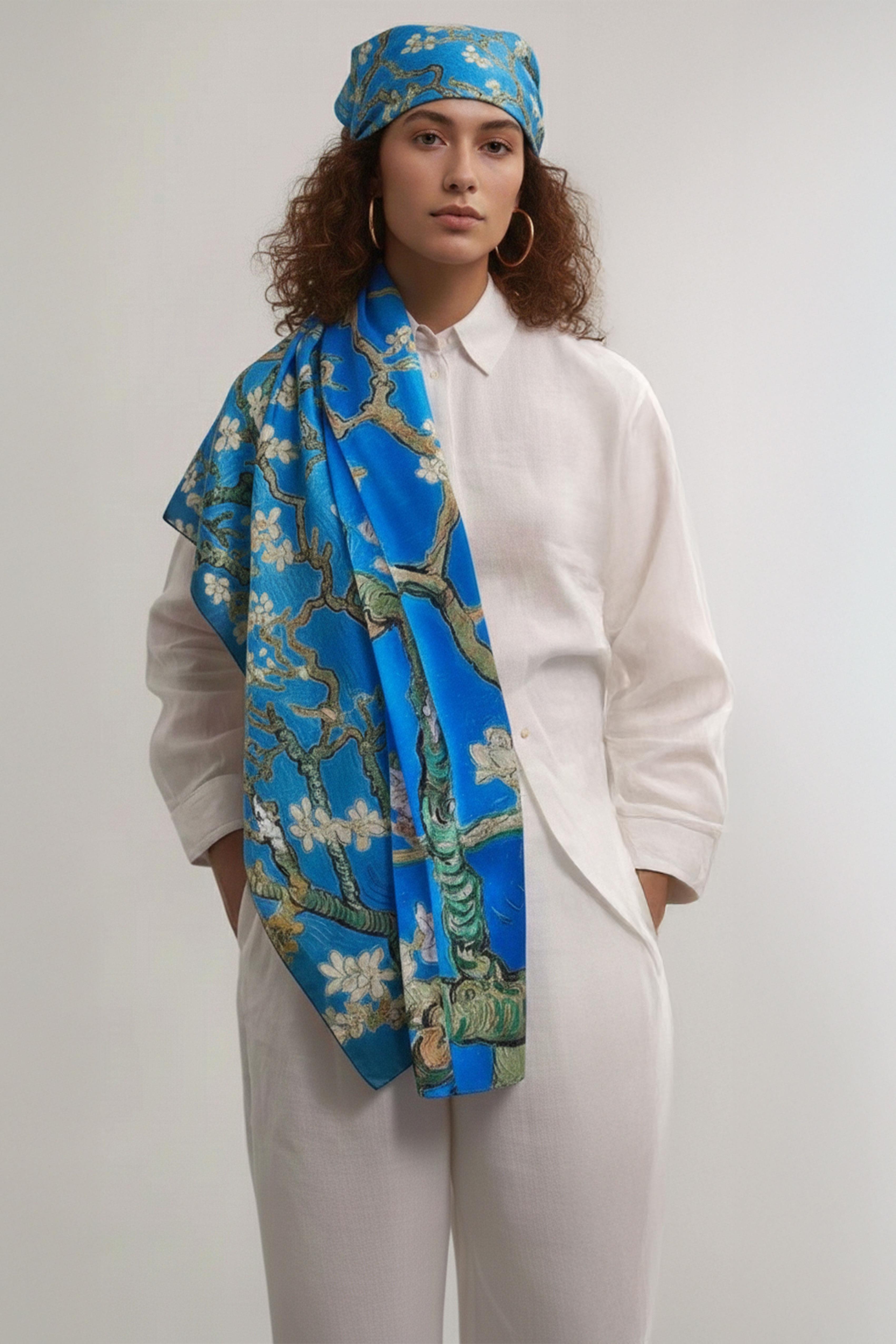 Mavi  Almond Blossoms 50x170 İpek Fular Eşarp