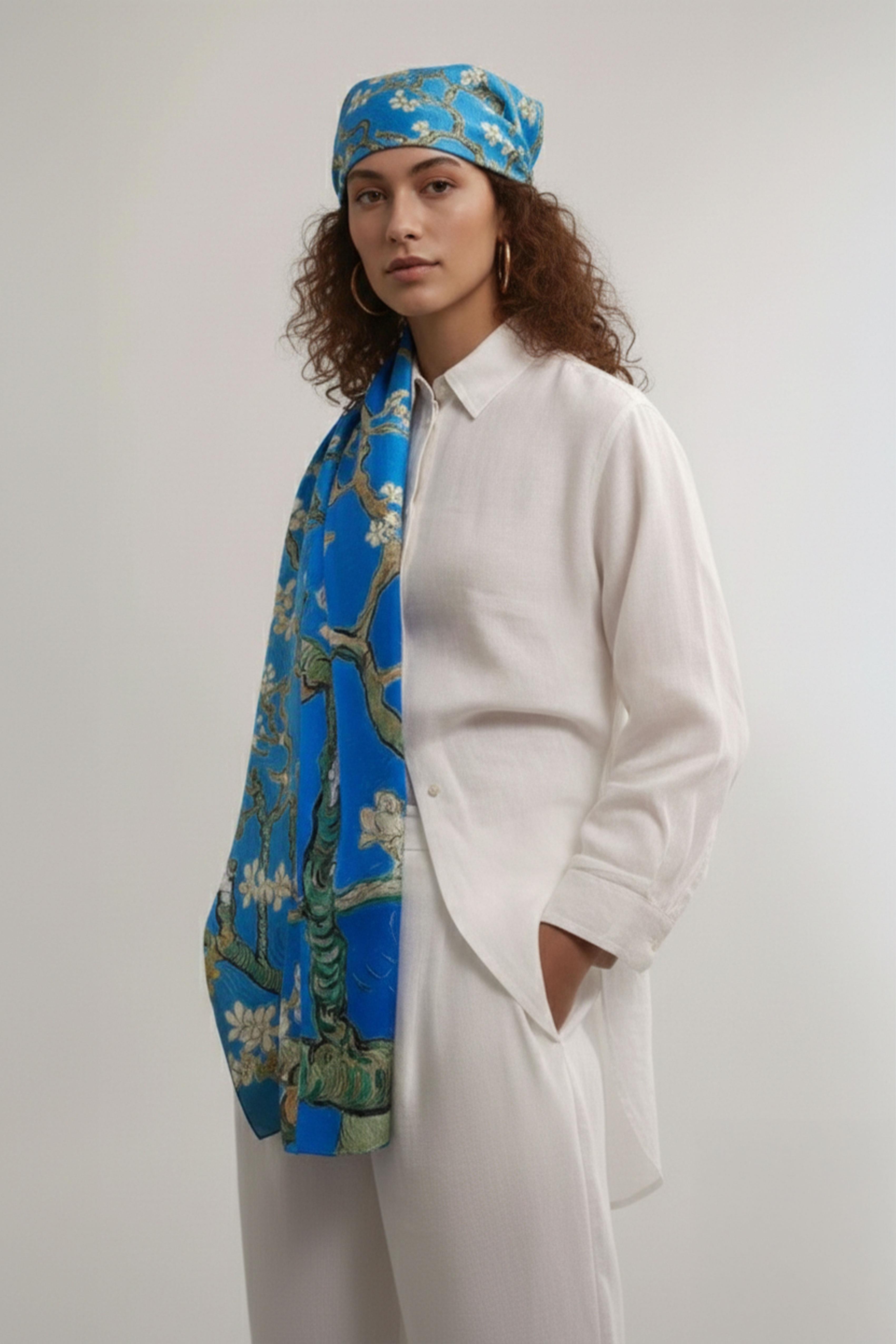 Mavi  Almond Blossoms 50x170 İpek Fular Eşarp