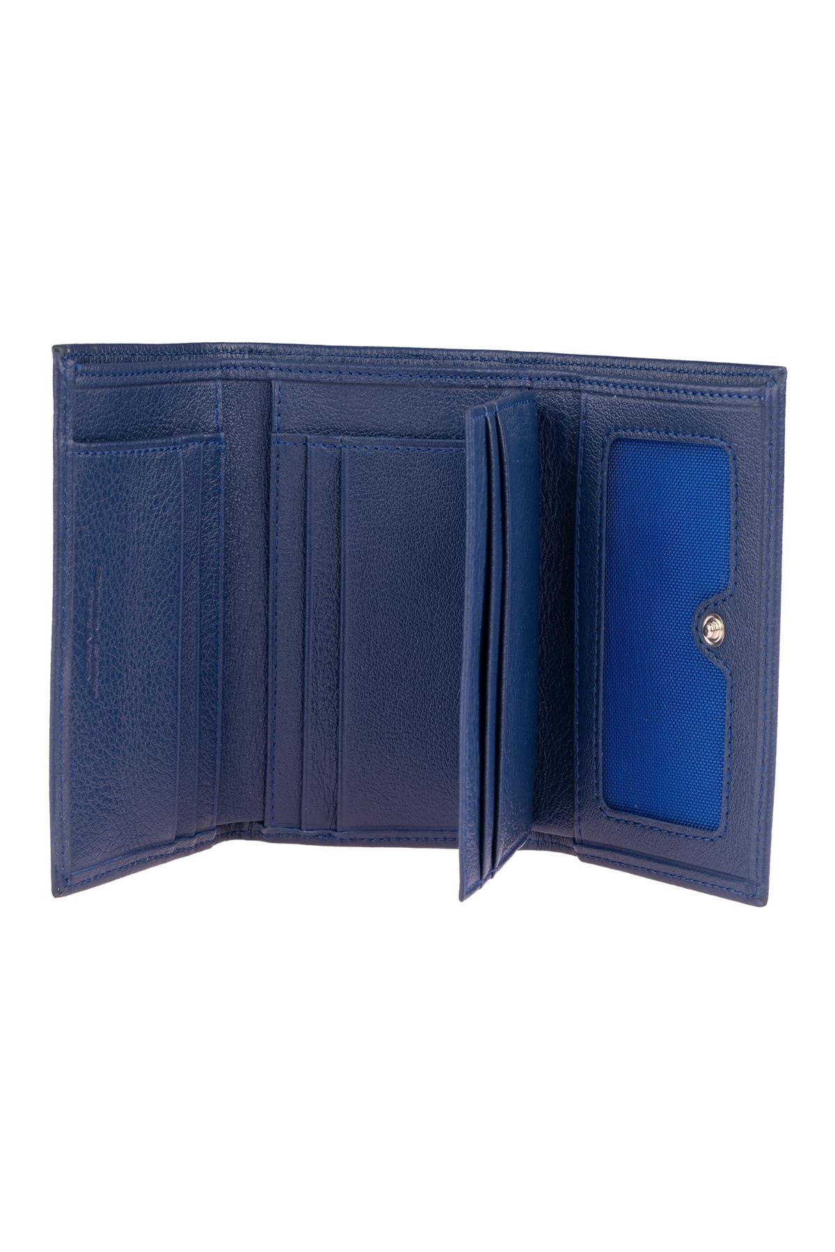 Blue Women's Leather Wallet with Snap Clasp